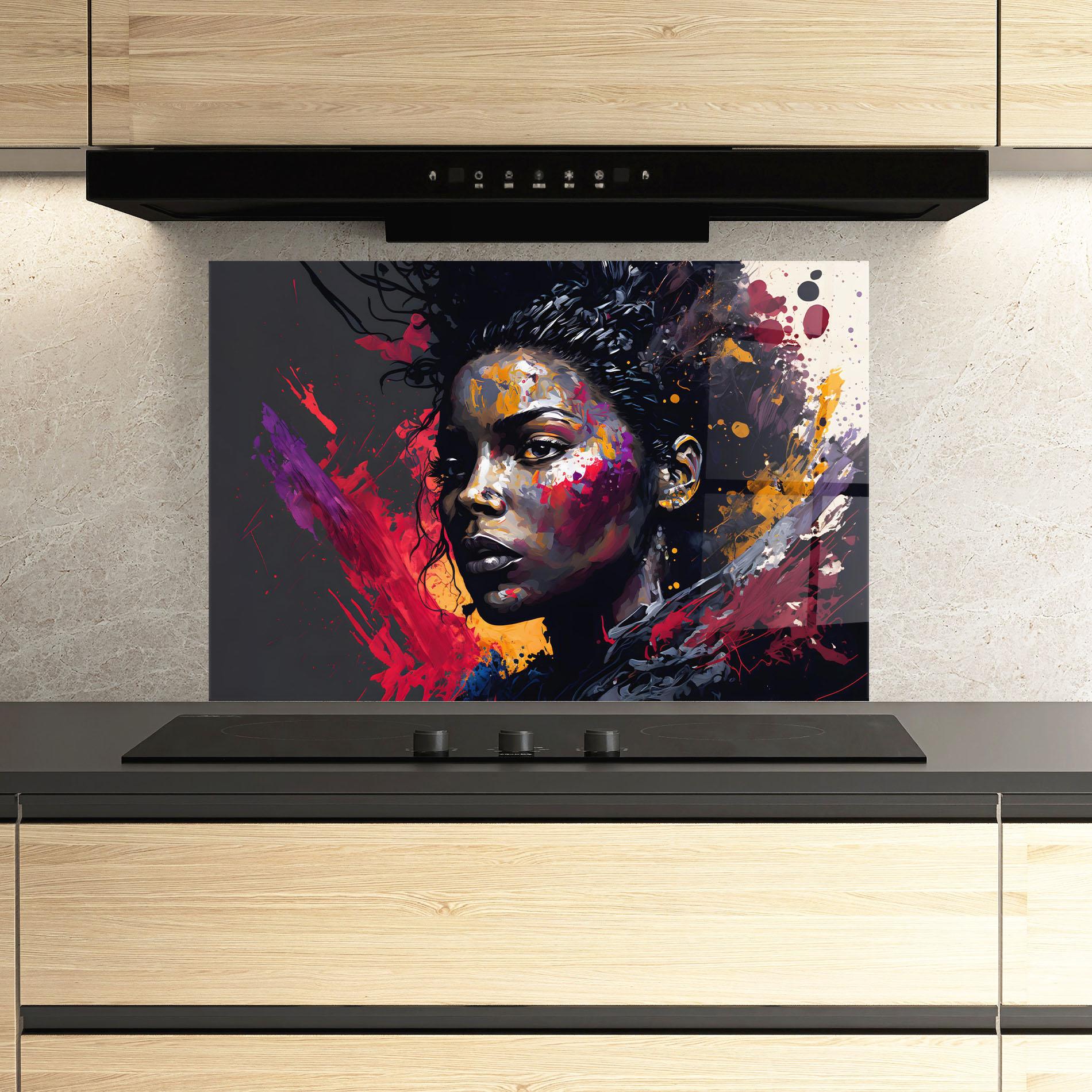 Küchenrückwand Glas African Woman Splash mockup 3