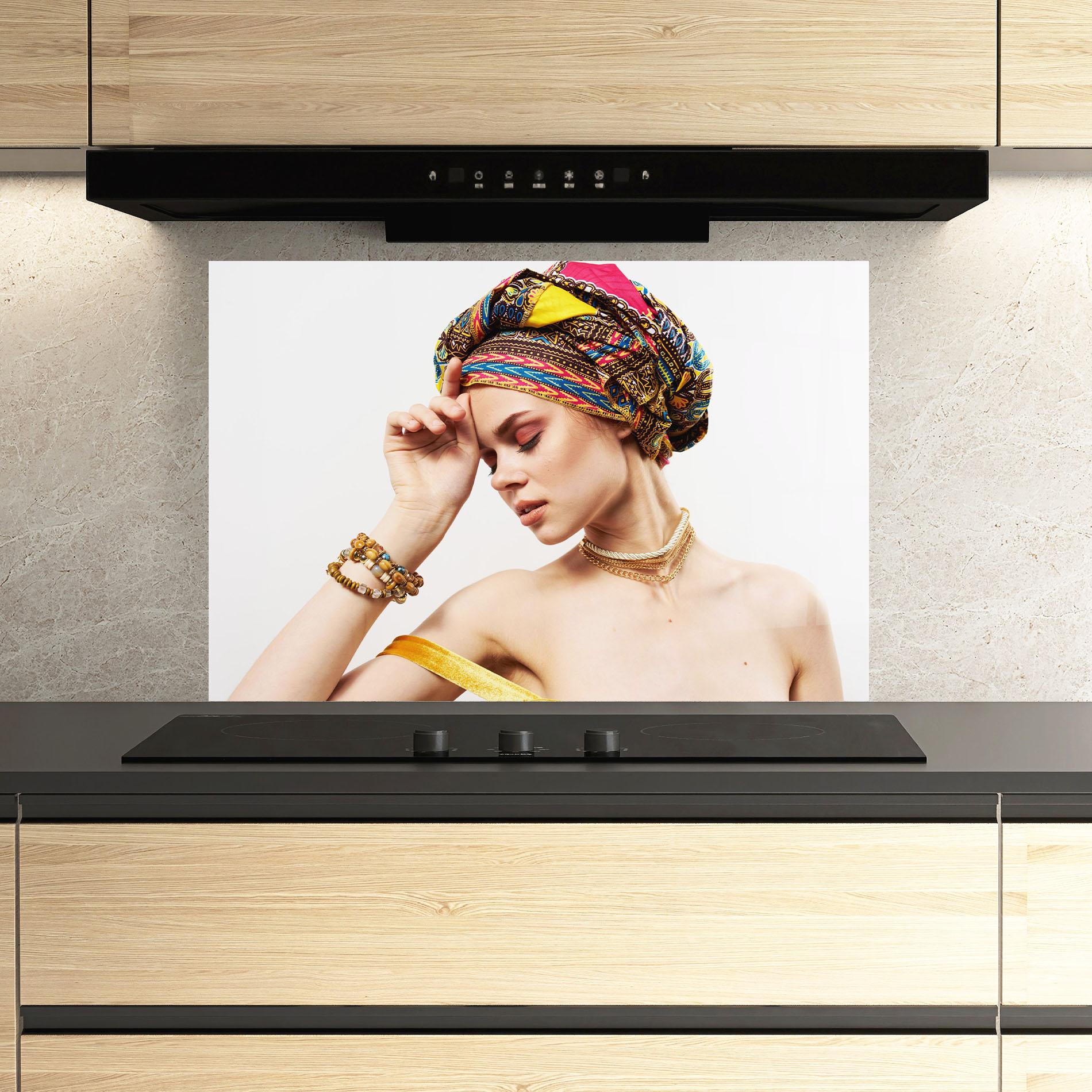 Küchenrückwand Glas Multicolored Turban mockup 3