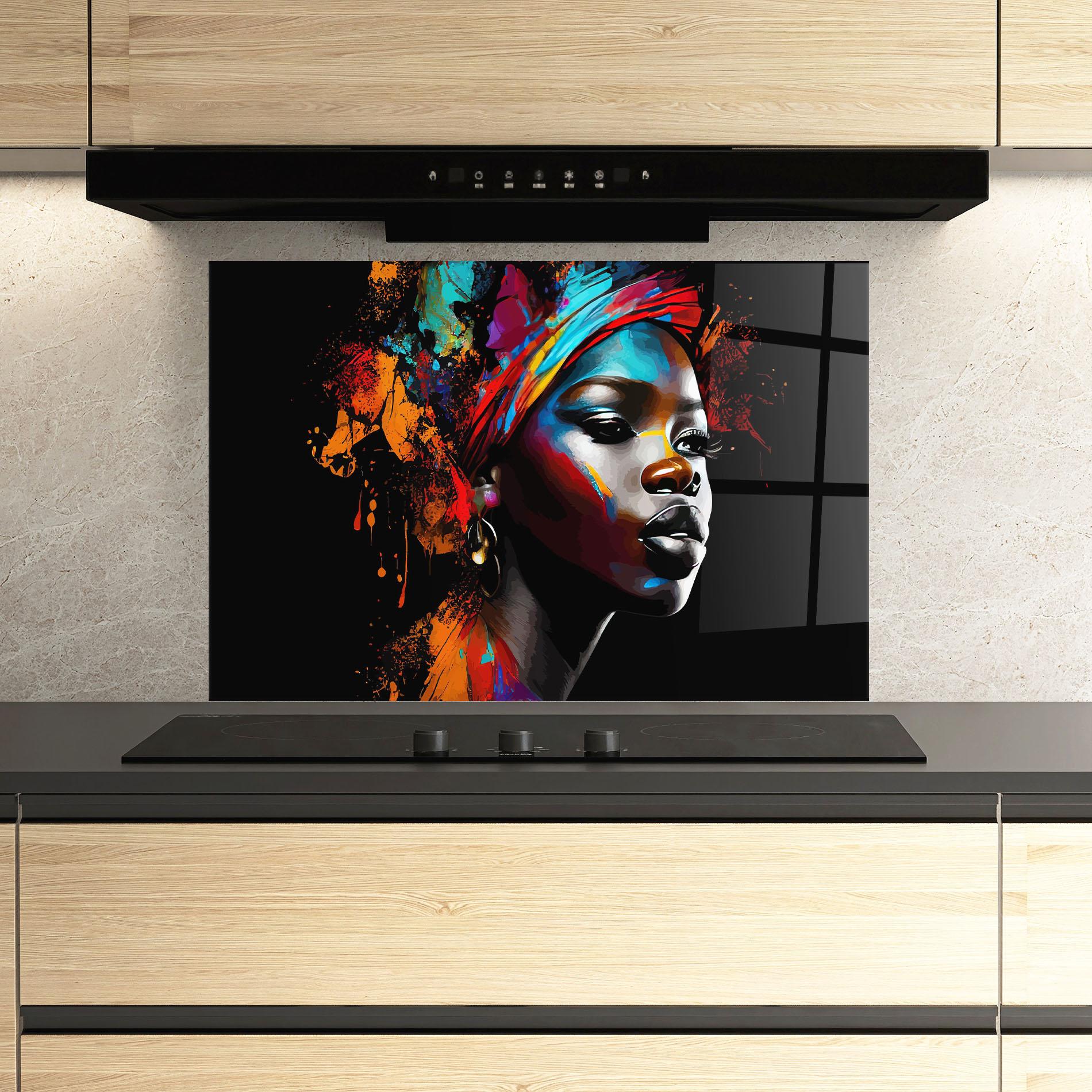 Küchenrückwand Glas Pretty African Art Splash mockup 3