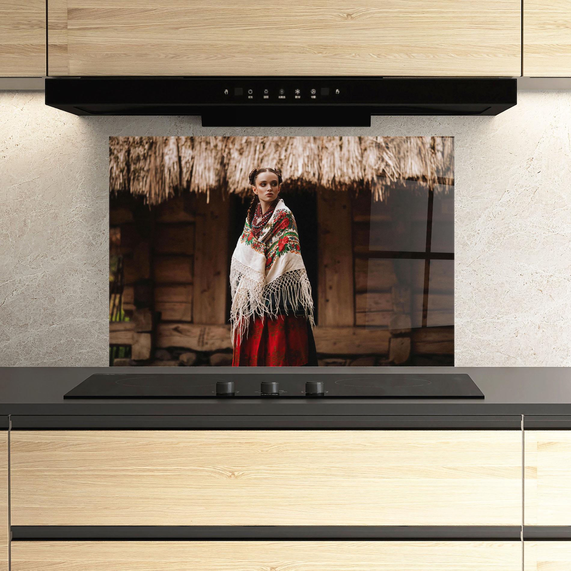 Küchenrückwand Glas Ukrainian Dress mockup 3