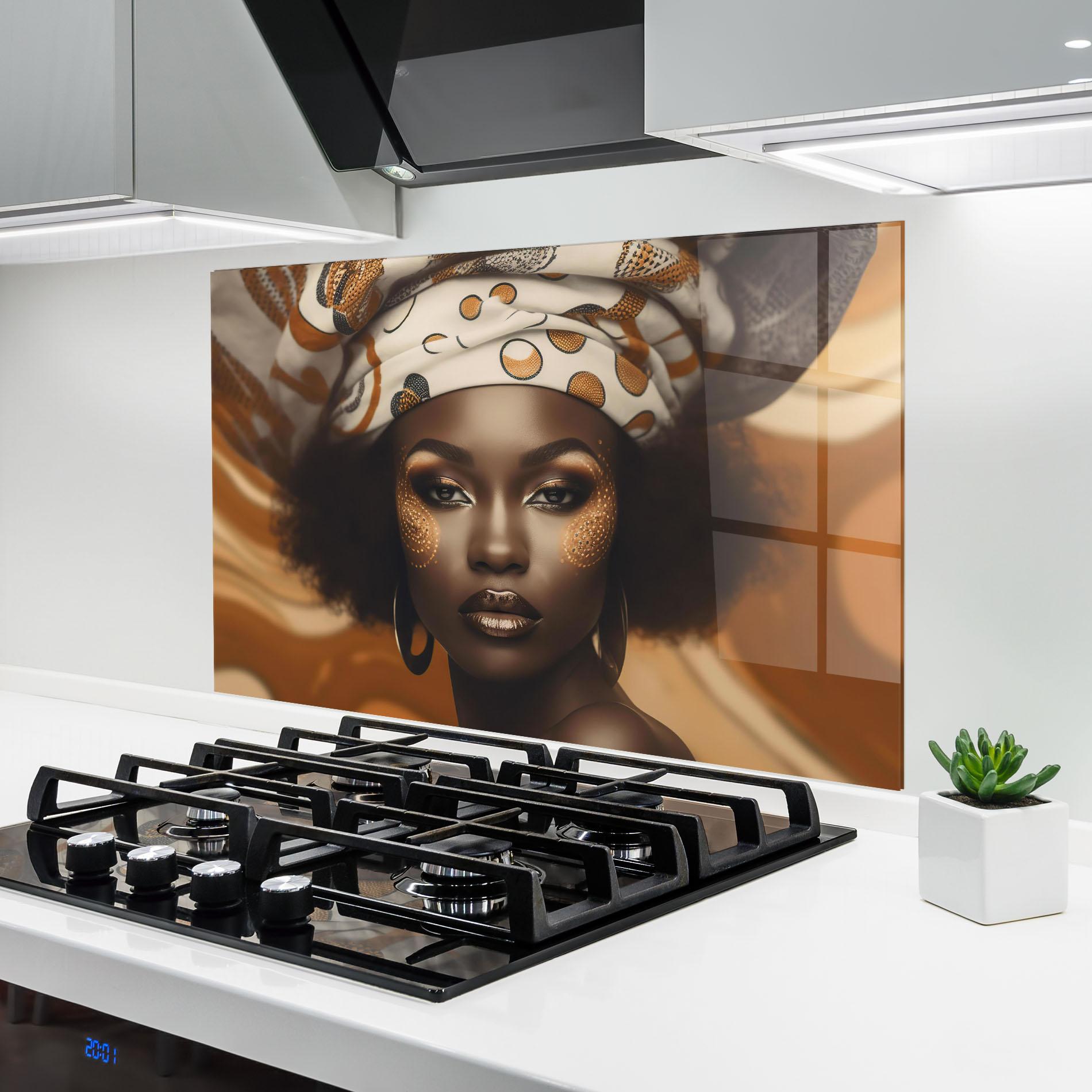 Küchenrückwand Glas Abstract African Woman mockup 6