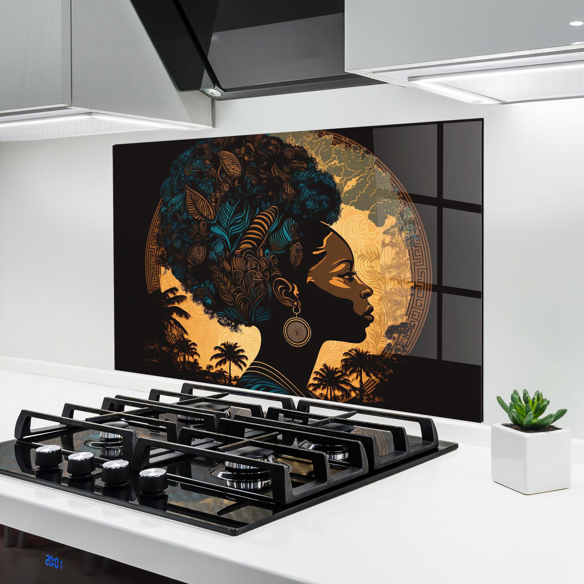 Küchenrückwand Glas African Profile Woman mockup 6