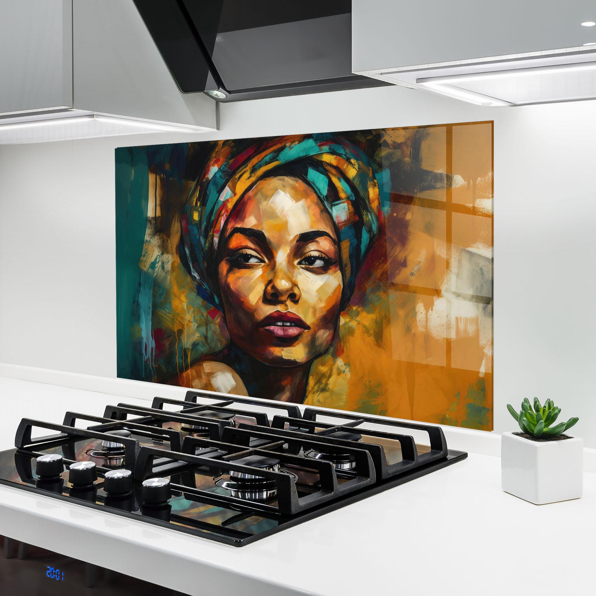 Küchenrückwand Glas African Woman Looking mockup 6