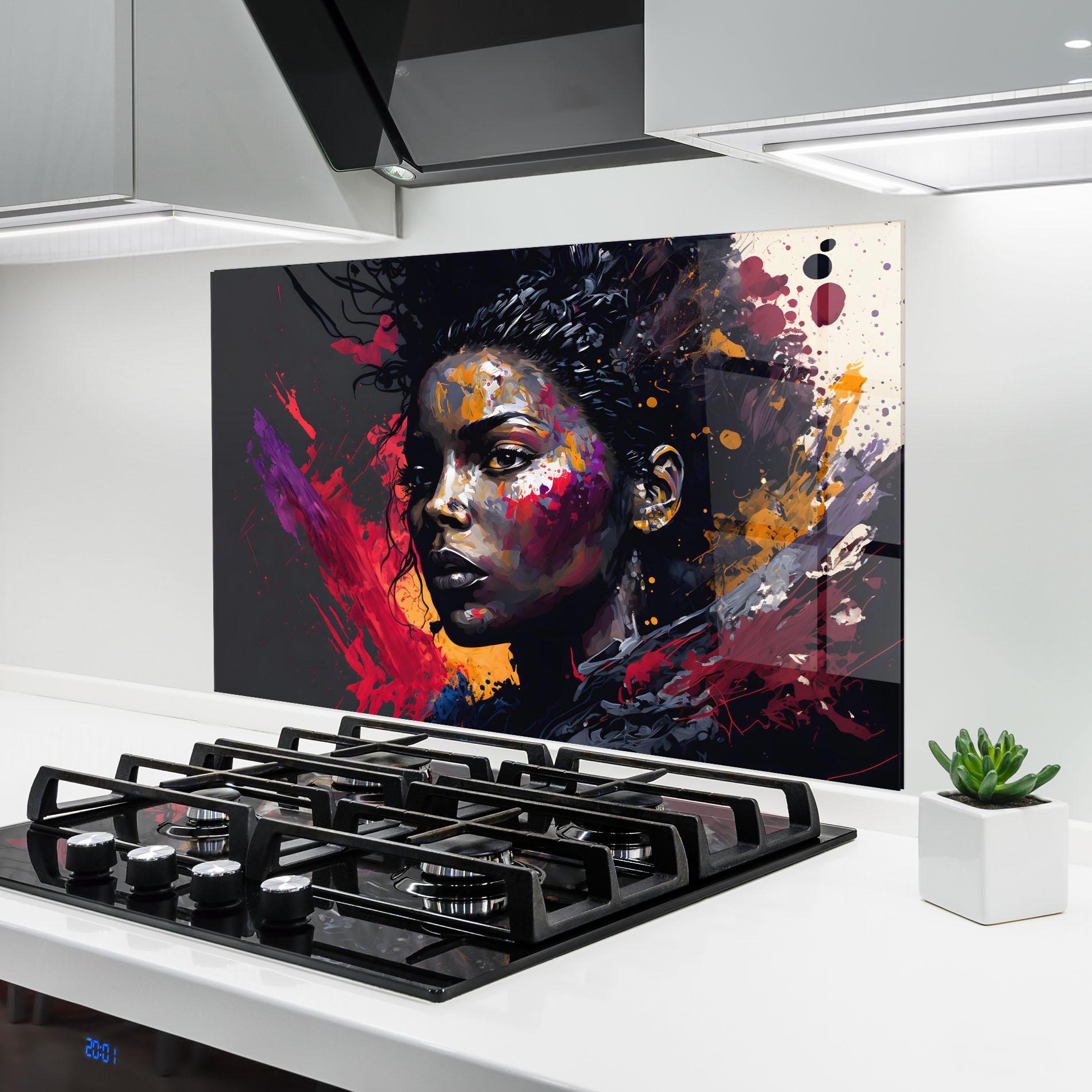 Küchenrückwand Glas African Woman Splash mockup 6