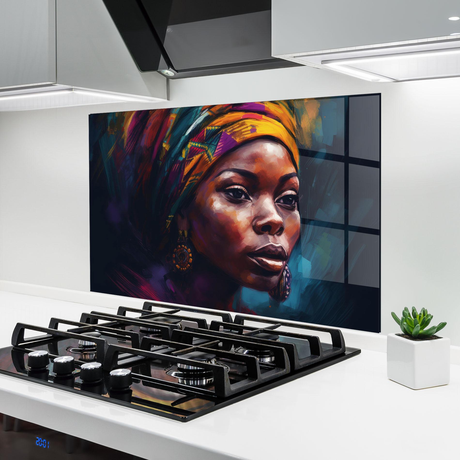 Küchenrückwand Glas Black Traditional Woman mockup 6
