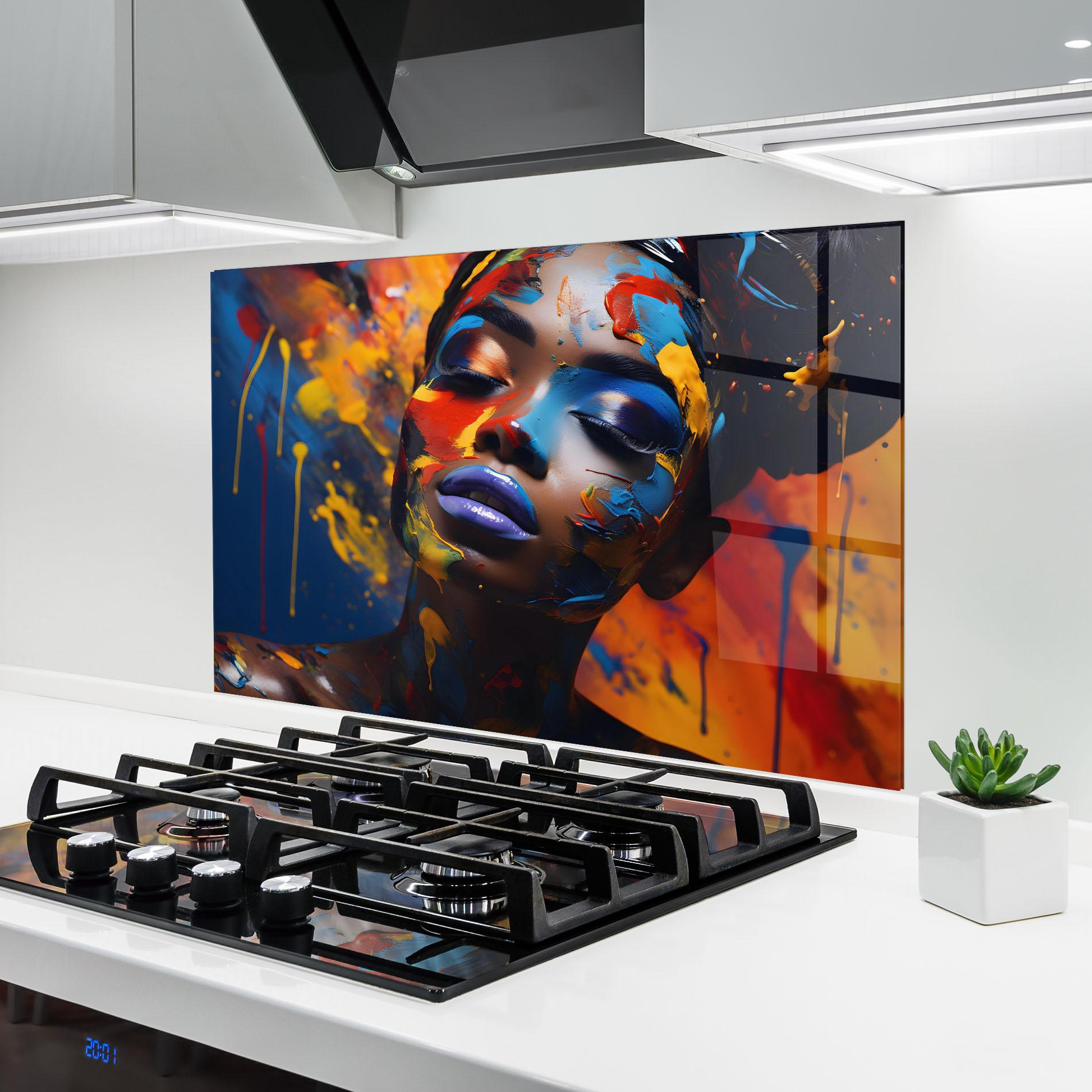 Küchenrückwand Glas Color Splash African Woman mockup 6