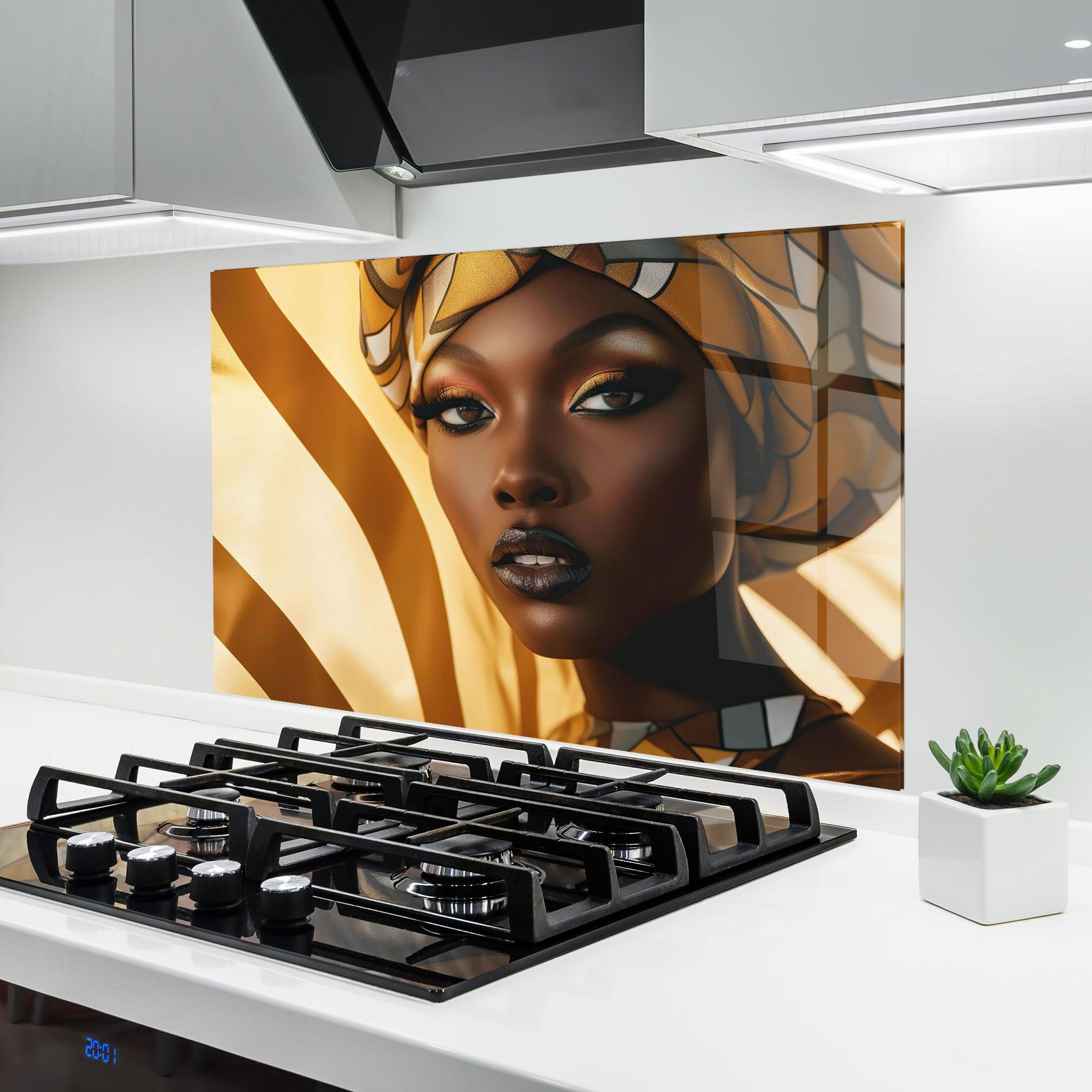 Küchenrückwand Glas Fashion African Woman mockup 6