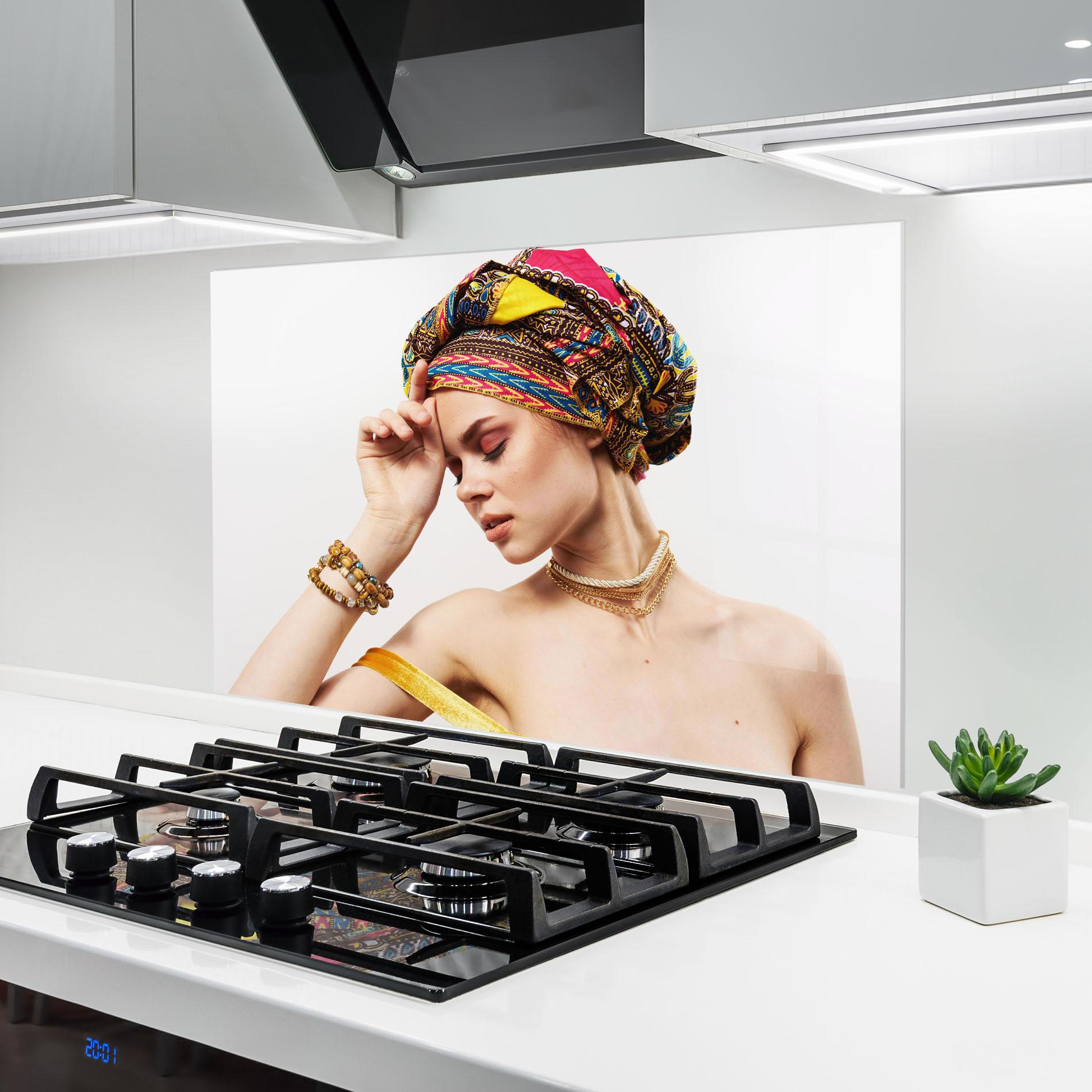 Küchenrückwand Glas Multicolored Turban mockup 6