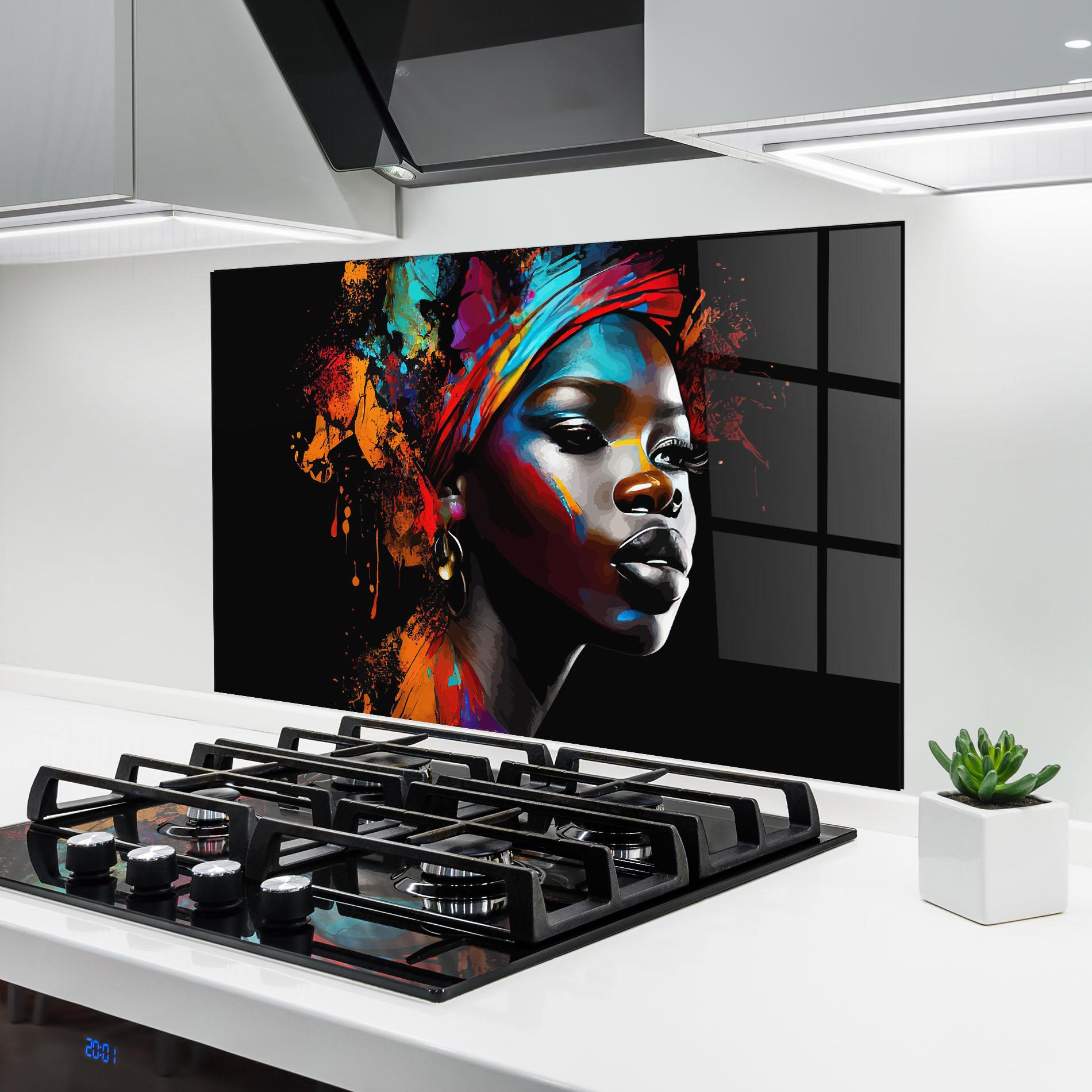 Küchenrückwand Glas Pretty African Art Splash mockup 6