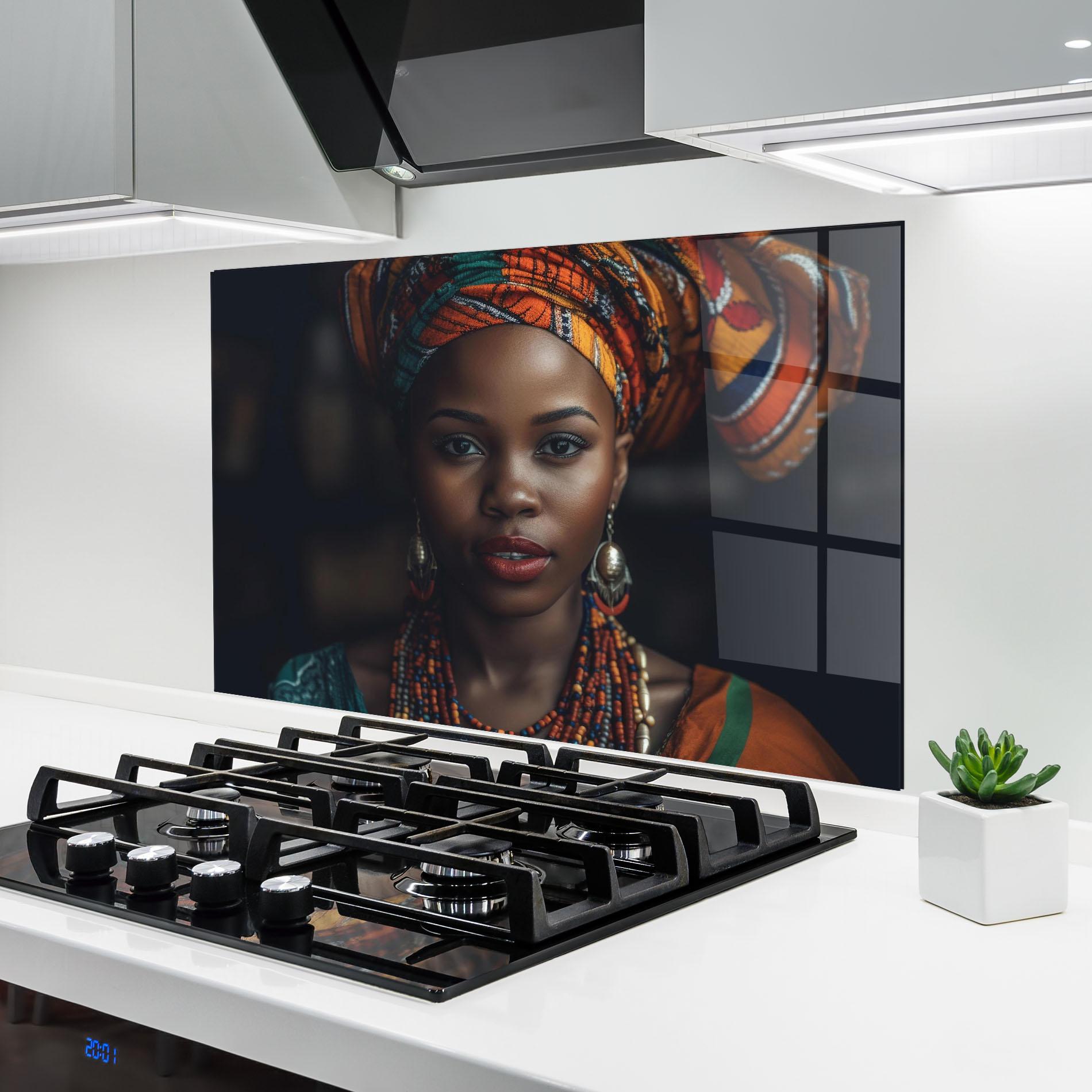 Küchenrückwand Glas Young African Woman mockup 6