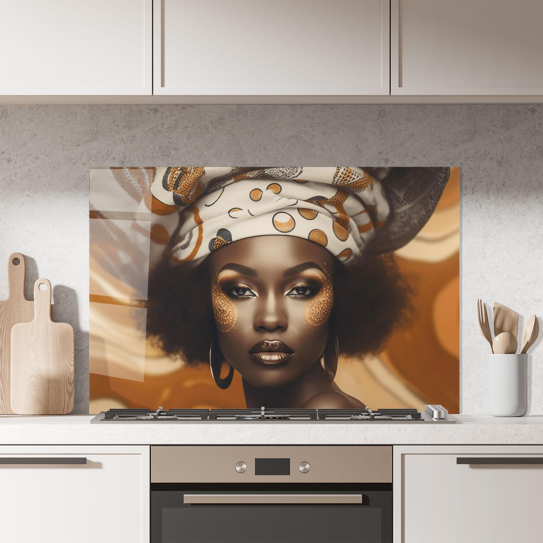 Küchenrückwand Glas Abstract African Woman mockup 7