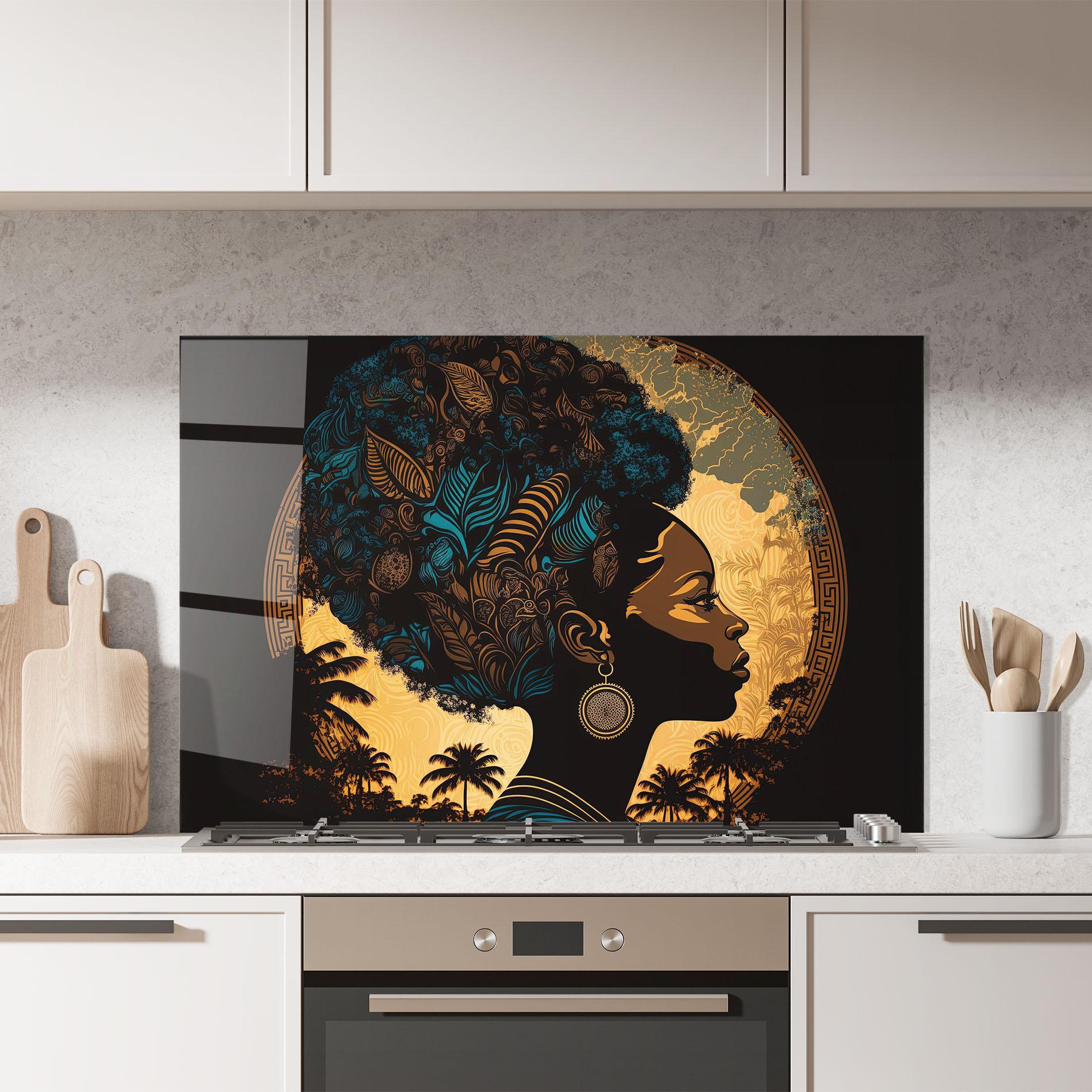 Küchenrückwand Glas African Profile Woman mockup 7