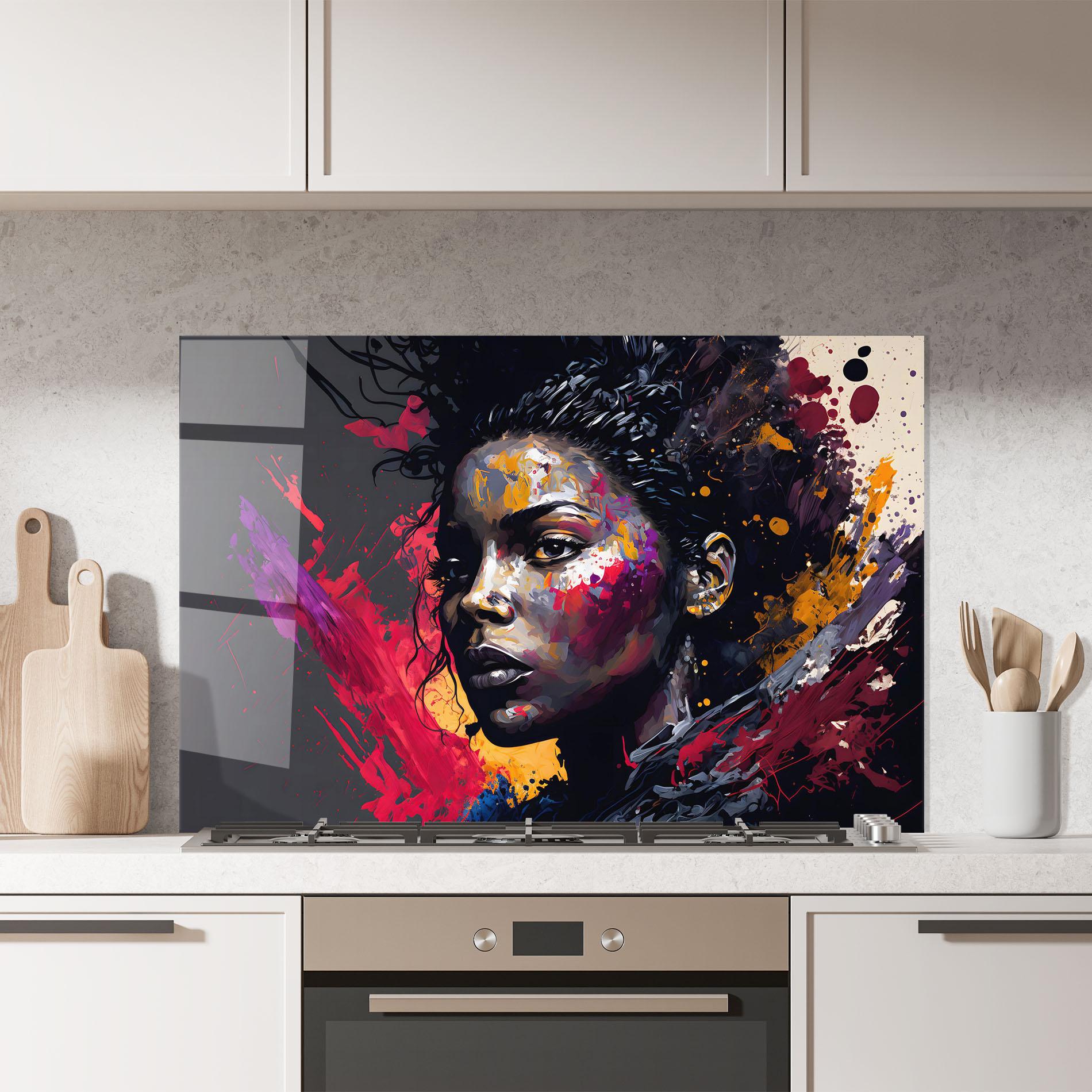 Küchenrückwand Glas African Woman Splash mockup 7
