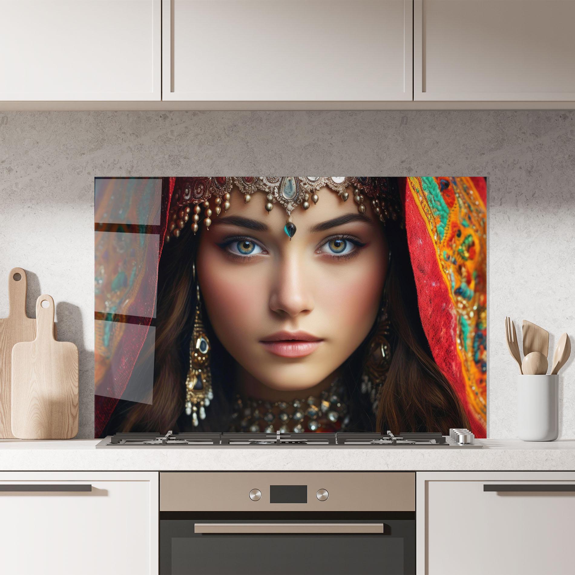 Küchenrückwand Glas Blue Green Culture Eye mockup 7