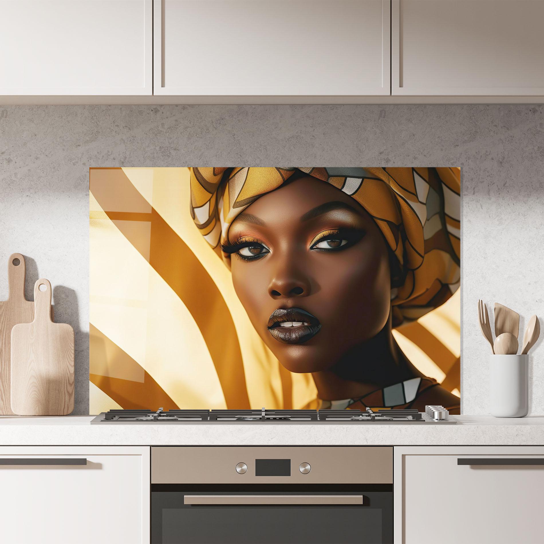 Küchenrückwand Glas Fashion African Woman mockup 7