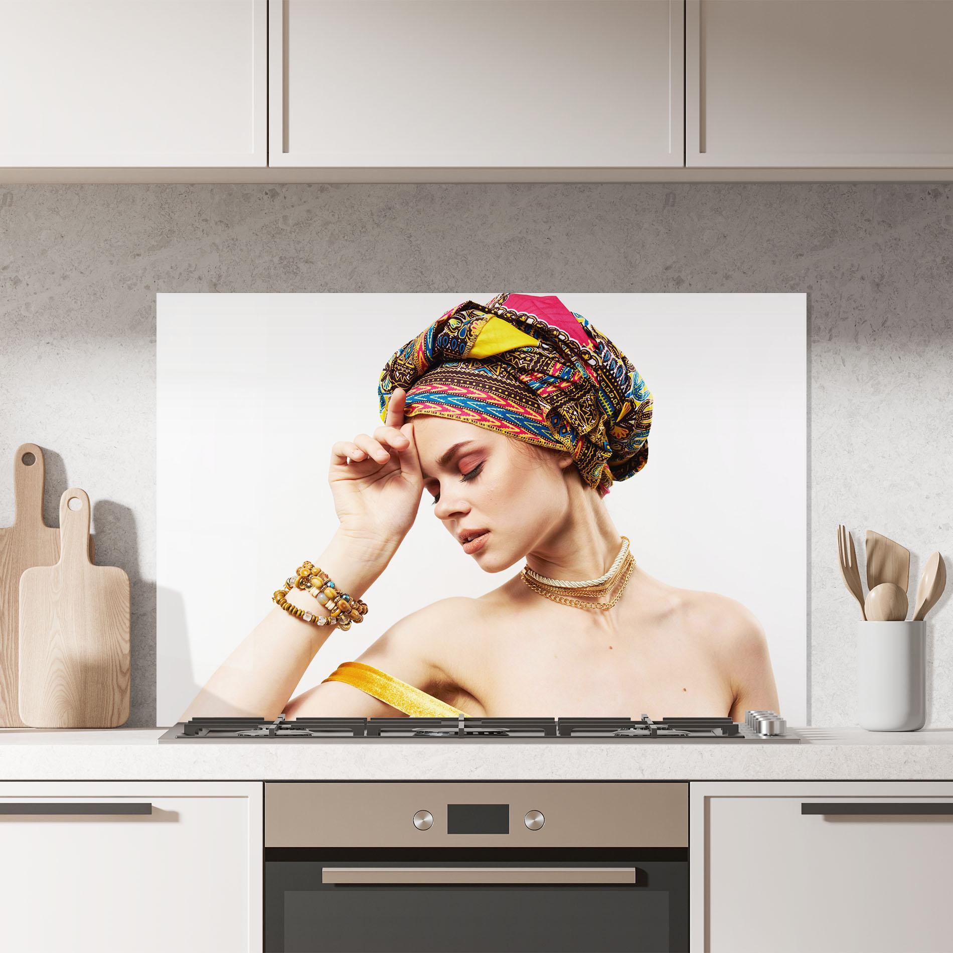 Küchenrückwand Glas Multicolored Turban mockup 7
