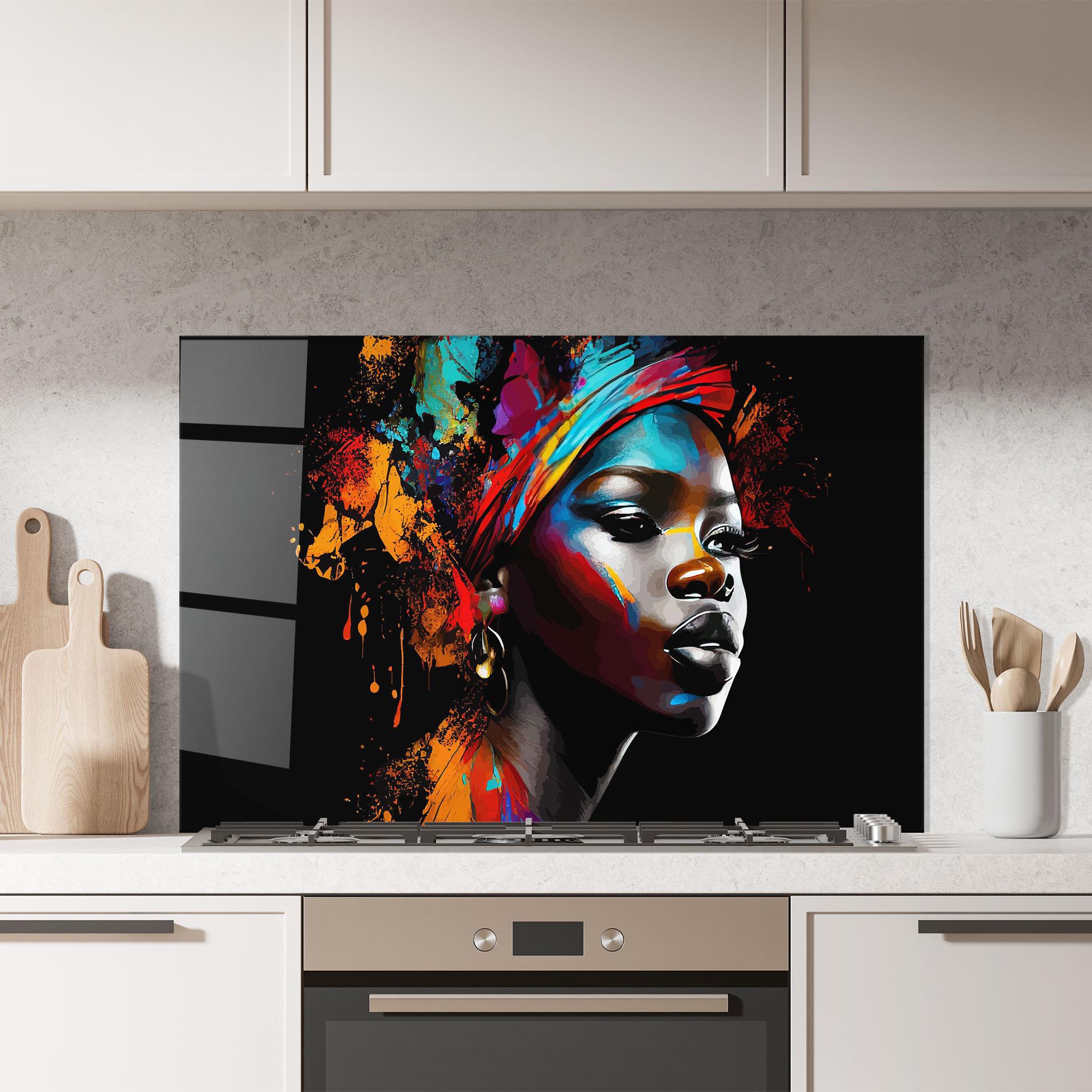 Küchenrückwand Glas Pretty African Art Splash mockup 7