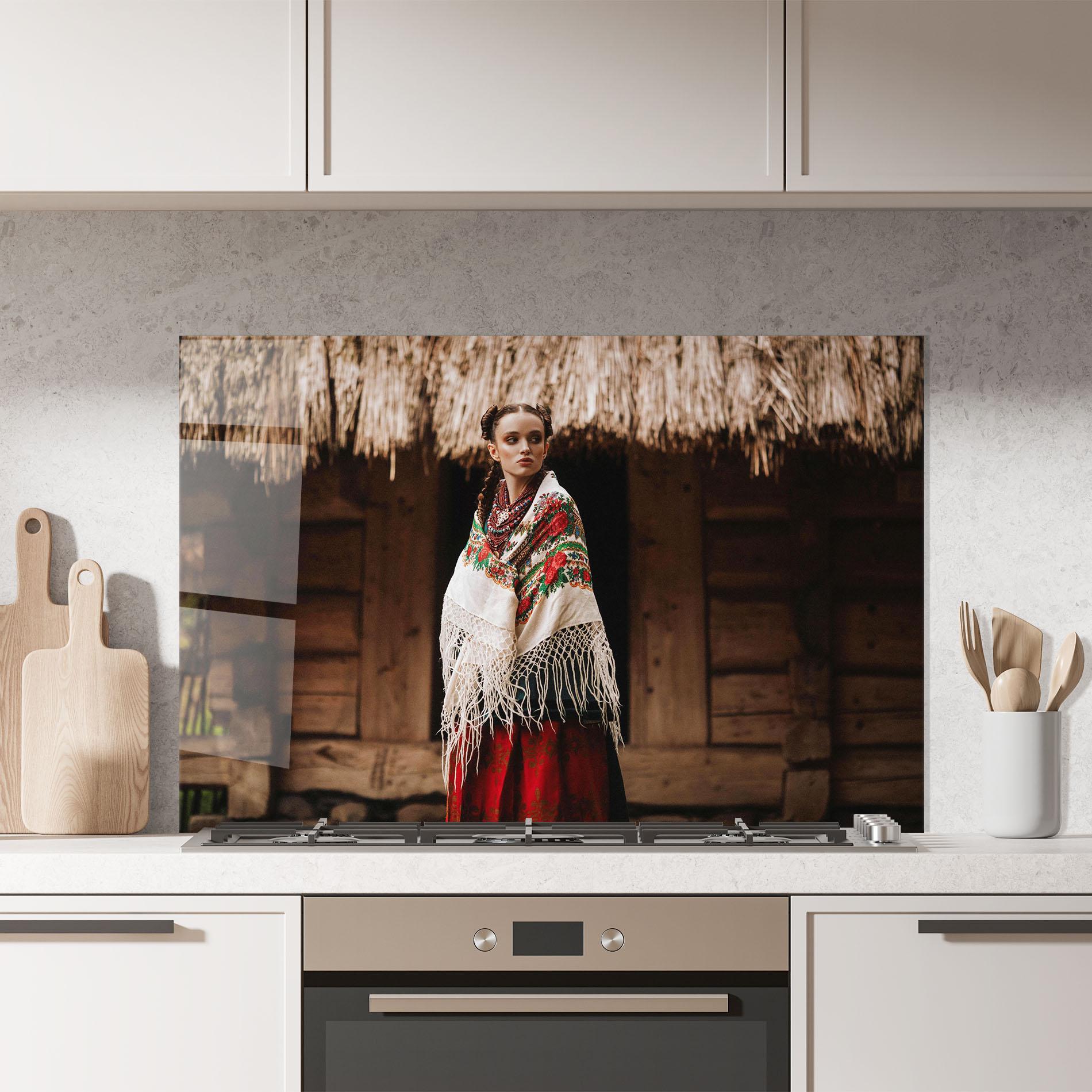 Küchenrückwand Glas Ukrainian Dress mockup 7
