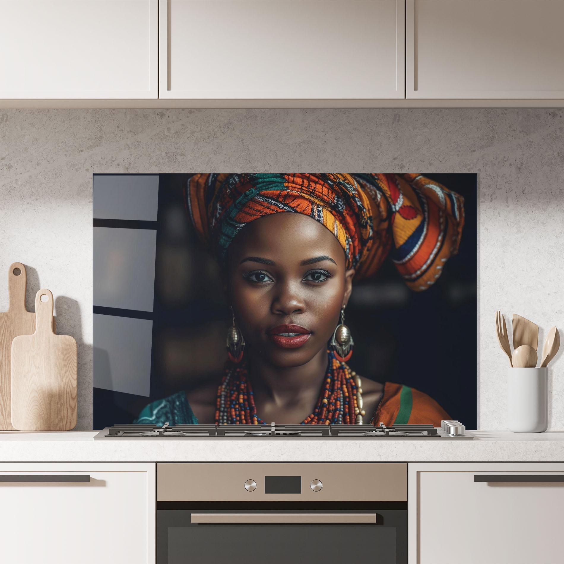 Küchenrückwand Glas Young African Woman mockup 7