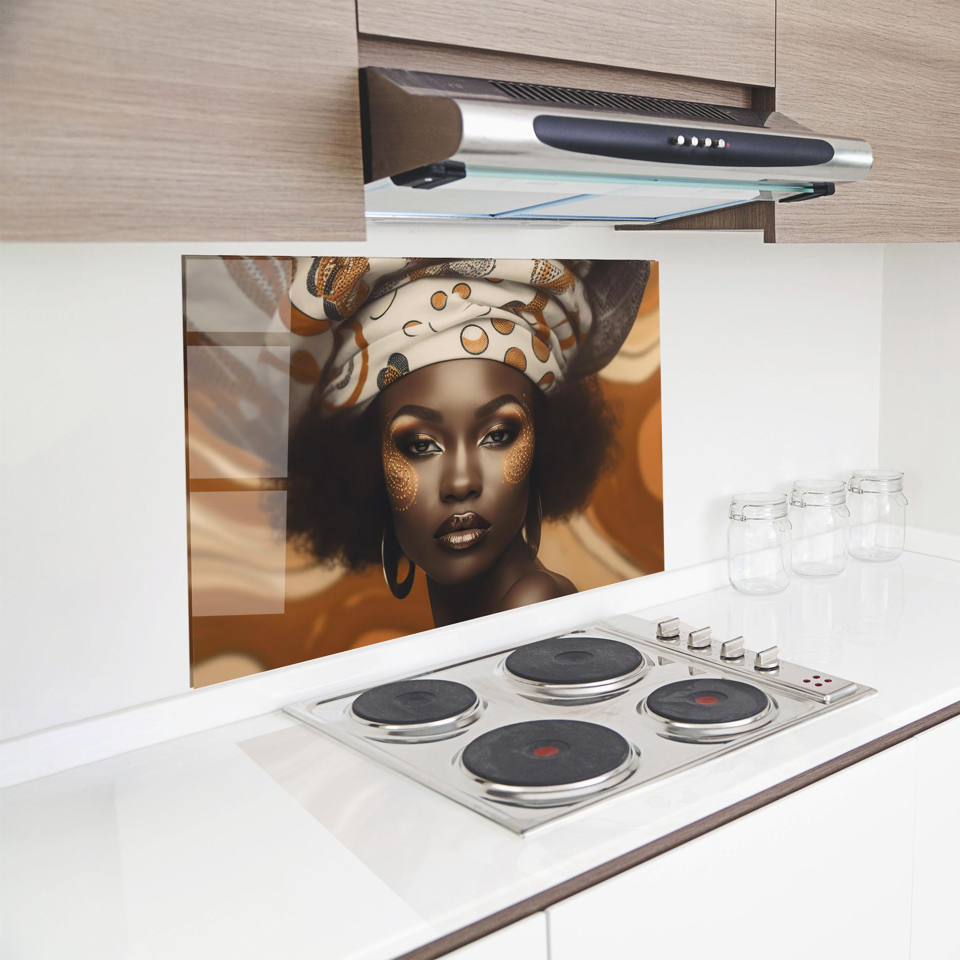 Küchenrückwand Glas Abstract African Woman mockup 8