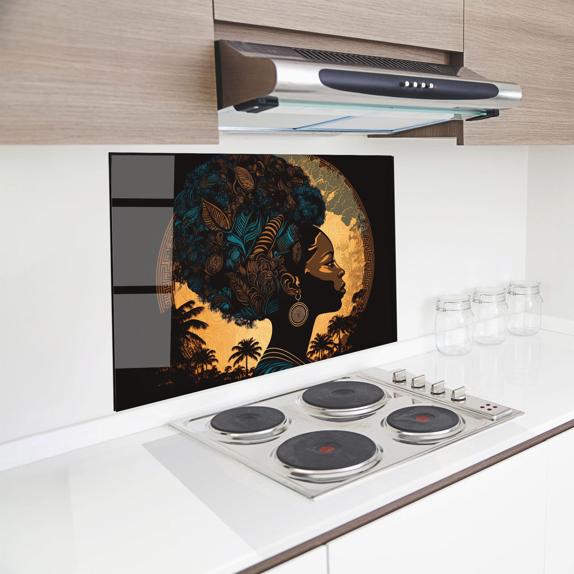 Küchenrückwand Glas African Profile Woman mockup 8