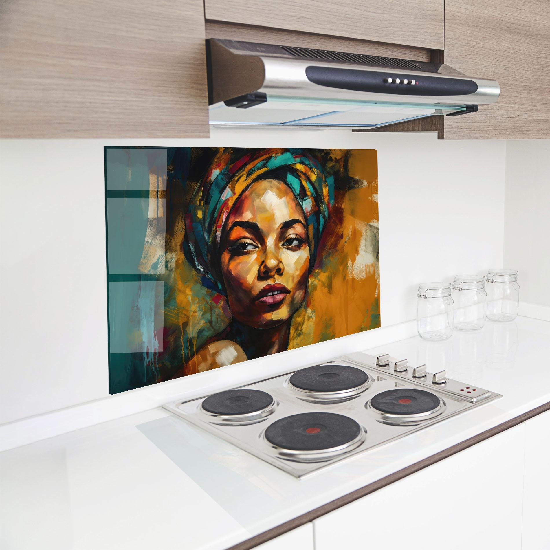 Küchenrückwand Glas African Woman Looking mockup 8