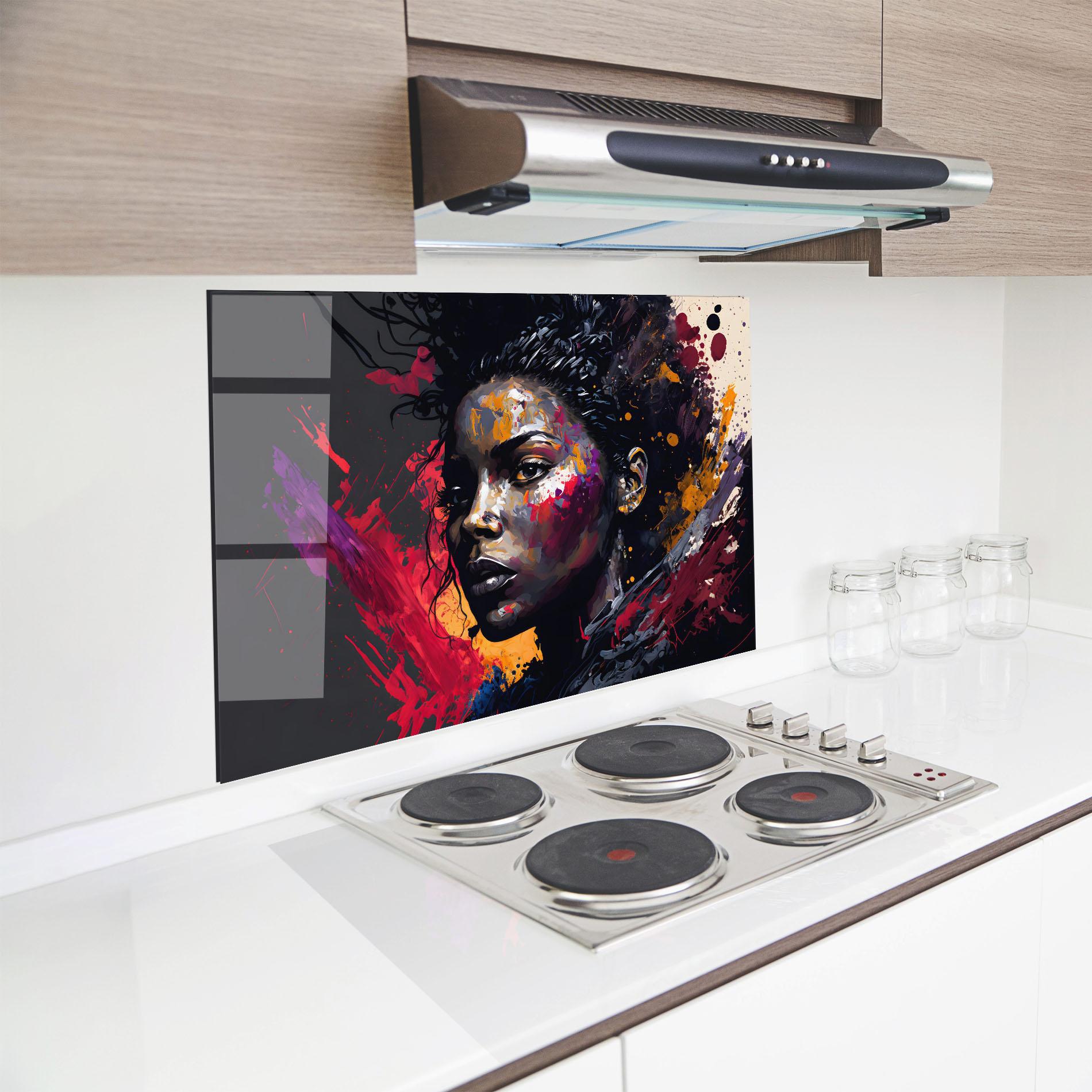 Küchenrückwand Glas African Woman Splash mockup 8