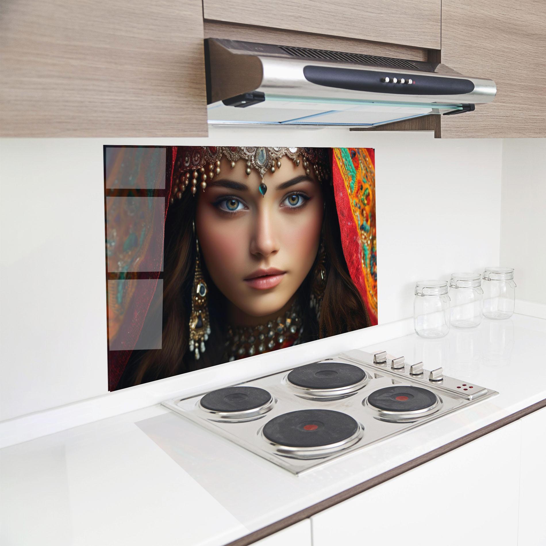 Küchenrückwand Glas Blue Green Culture Eye mockup 8