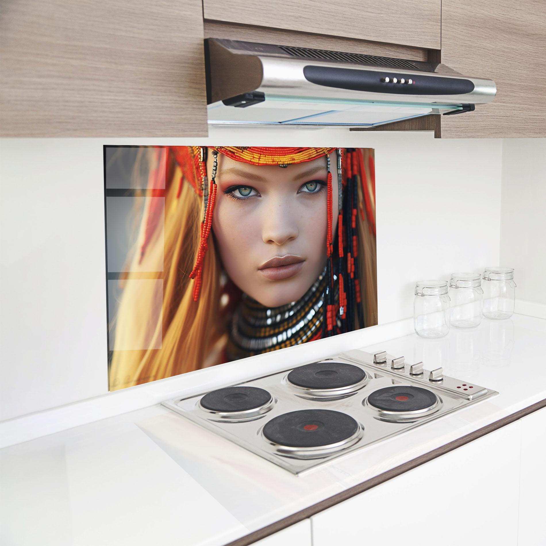 Küchenrückwand Glas Closeup Portrait Pretty Eyes mockup 8