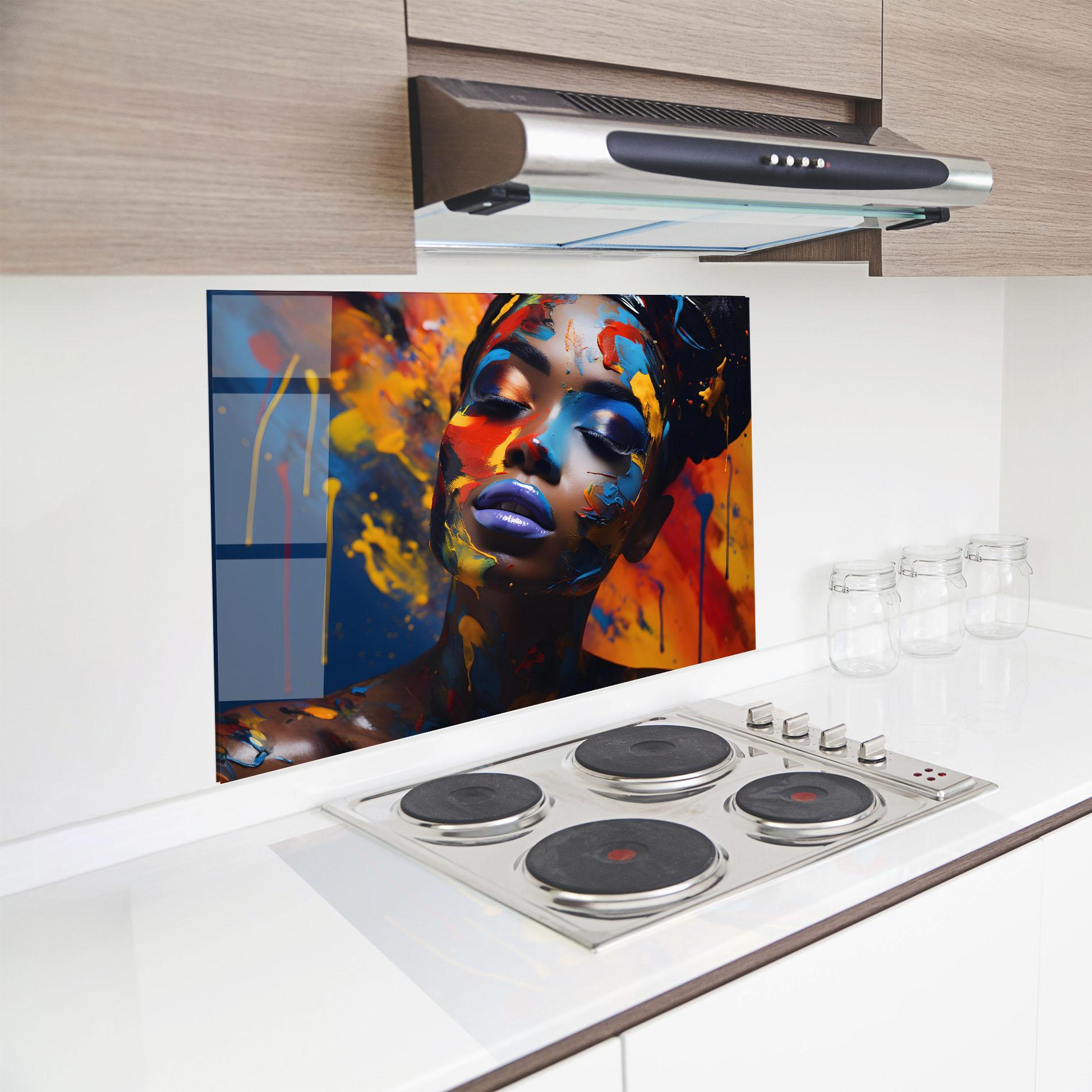 Küchenrückwand Glas Color Splash African Woman mockup 8