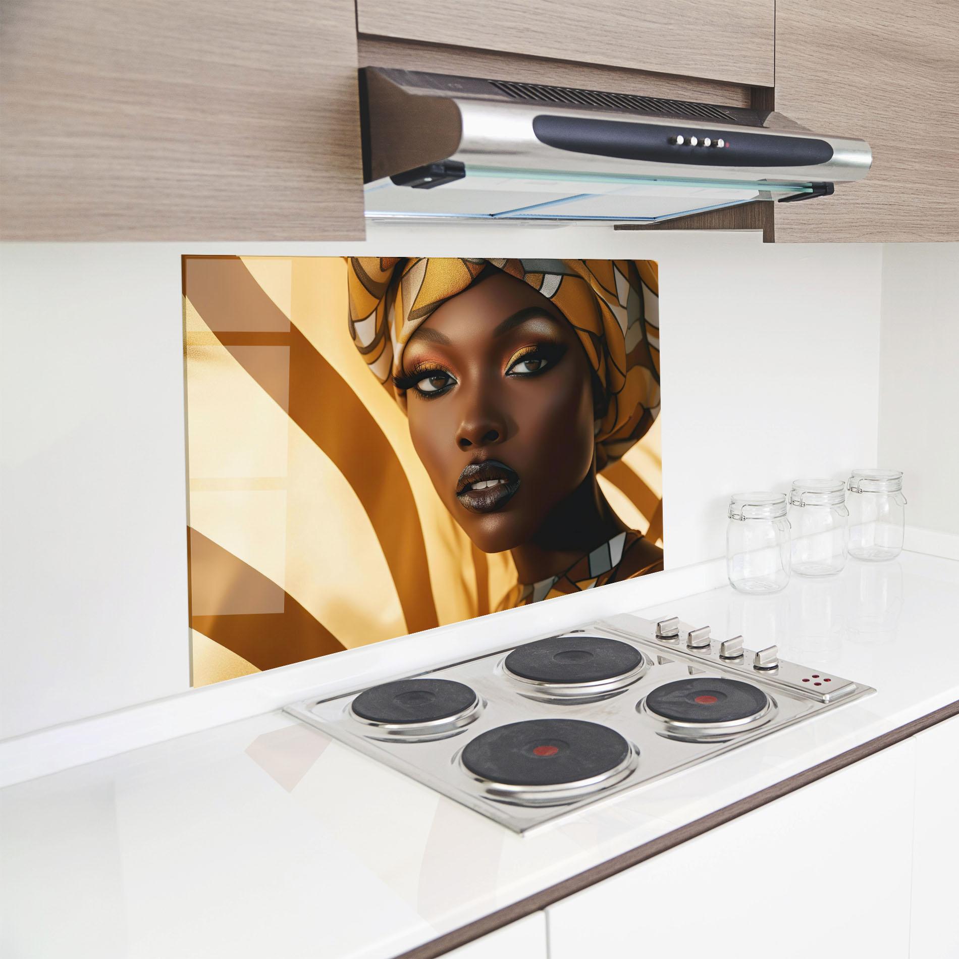 Küchenrückwand Glas Fashion African Woman mockup 8