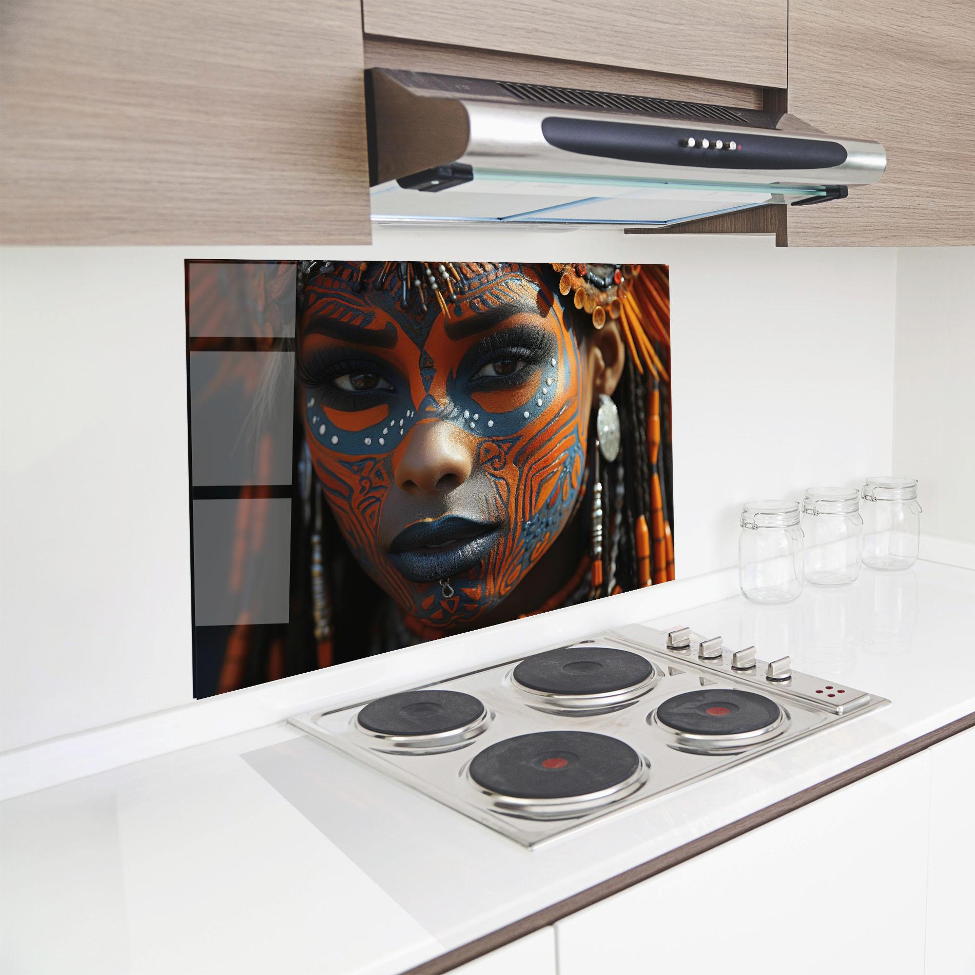 Küchenrückwand Glas Orange Tribal Paint mockup 8