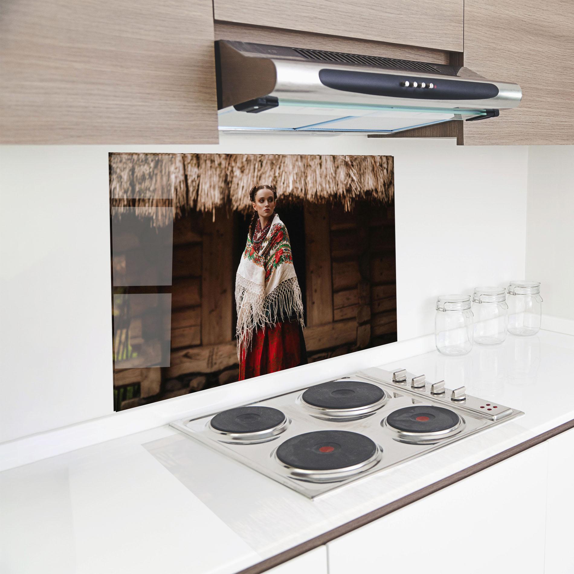 Küchenrückwand Glas Ukrainian Dress mockup 8