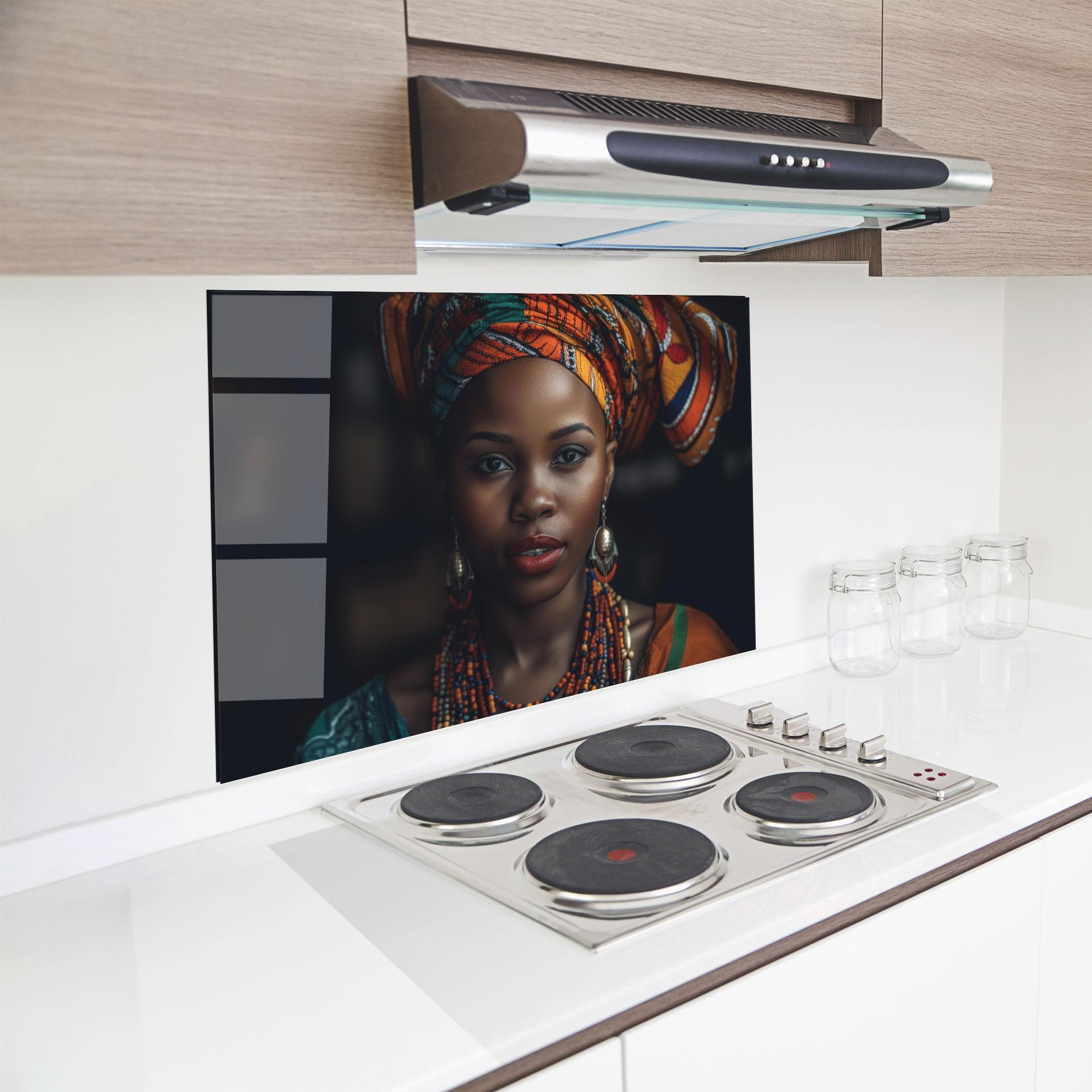 Küchenrückwand Glas Young African Woman mockup 8