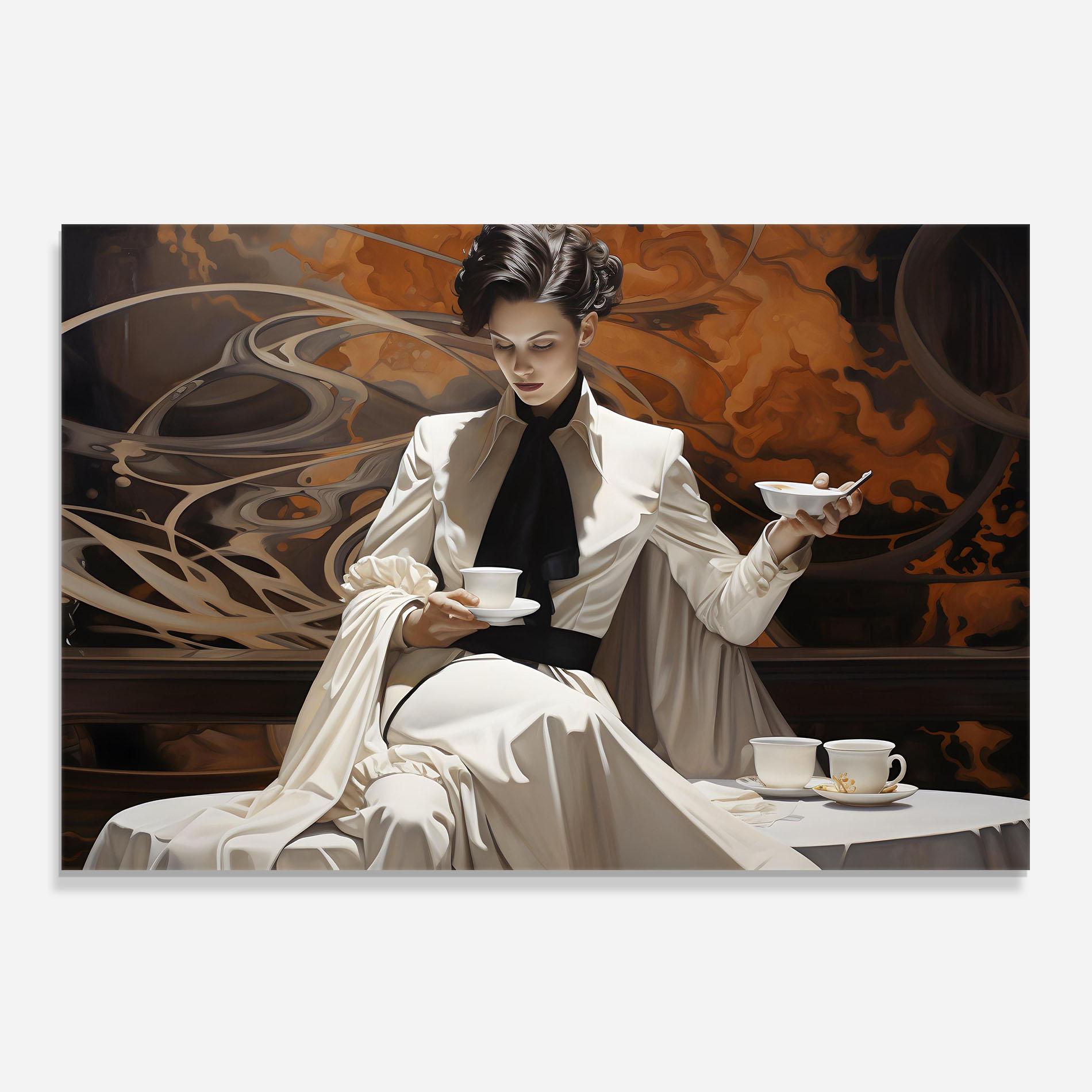 Küchenrückwand Glas Coffee Woman mockup 0