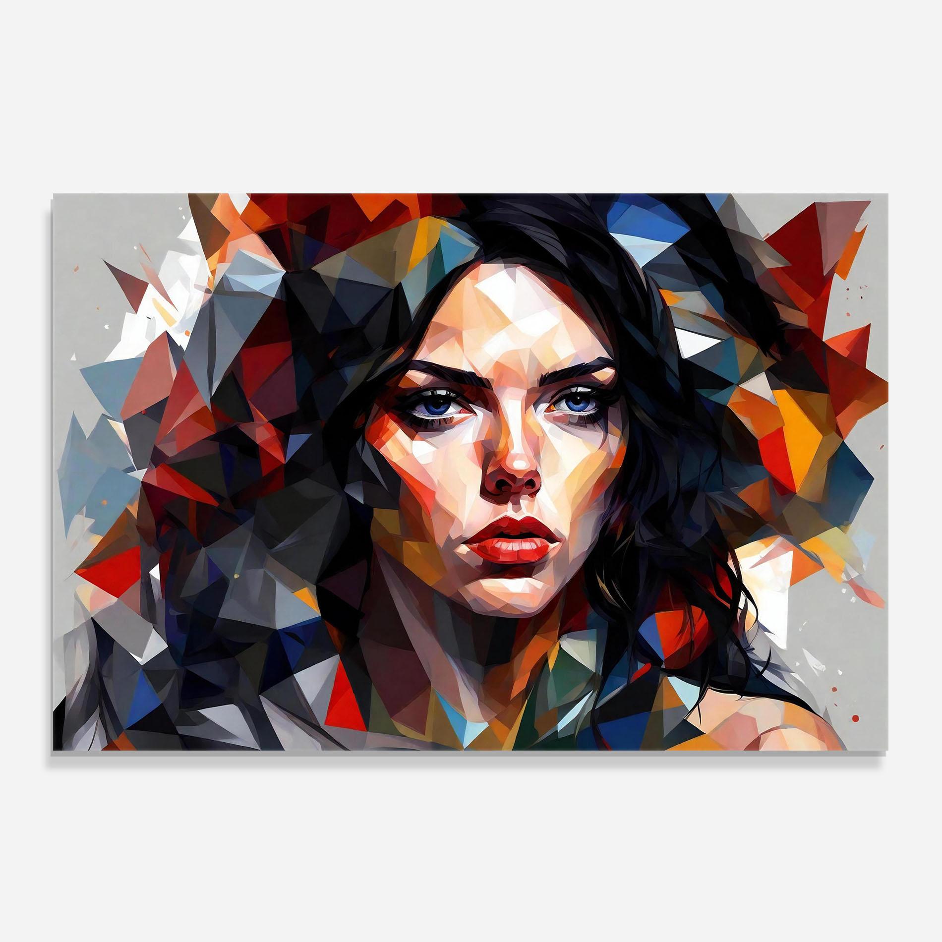 Küchenrückwand Glas Colorful Polygonal Woman mockup 0