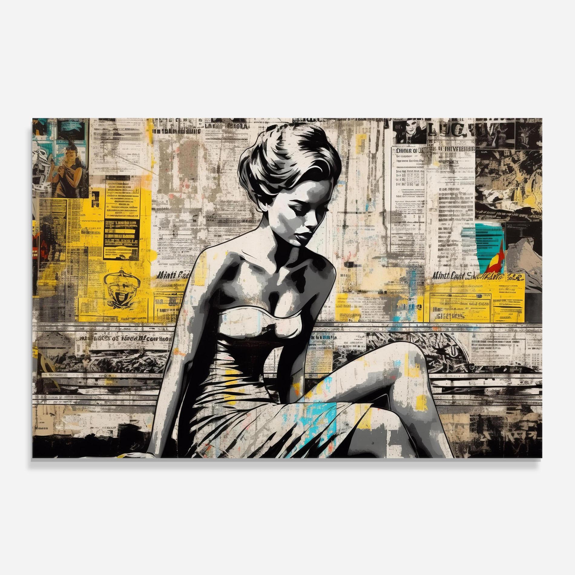 Küchenrückwand Glas Newspaper Painting Girl mockup 0