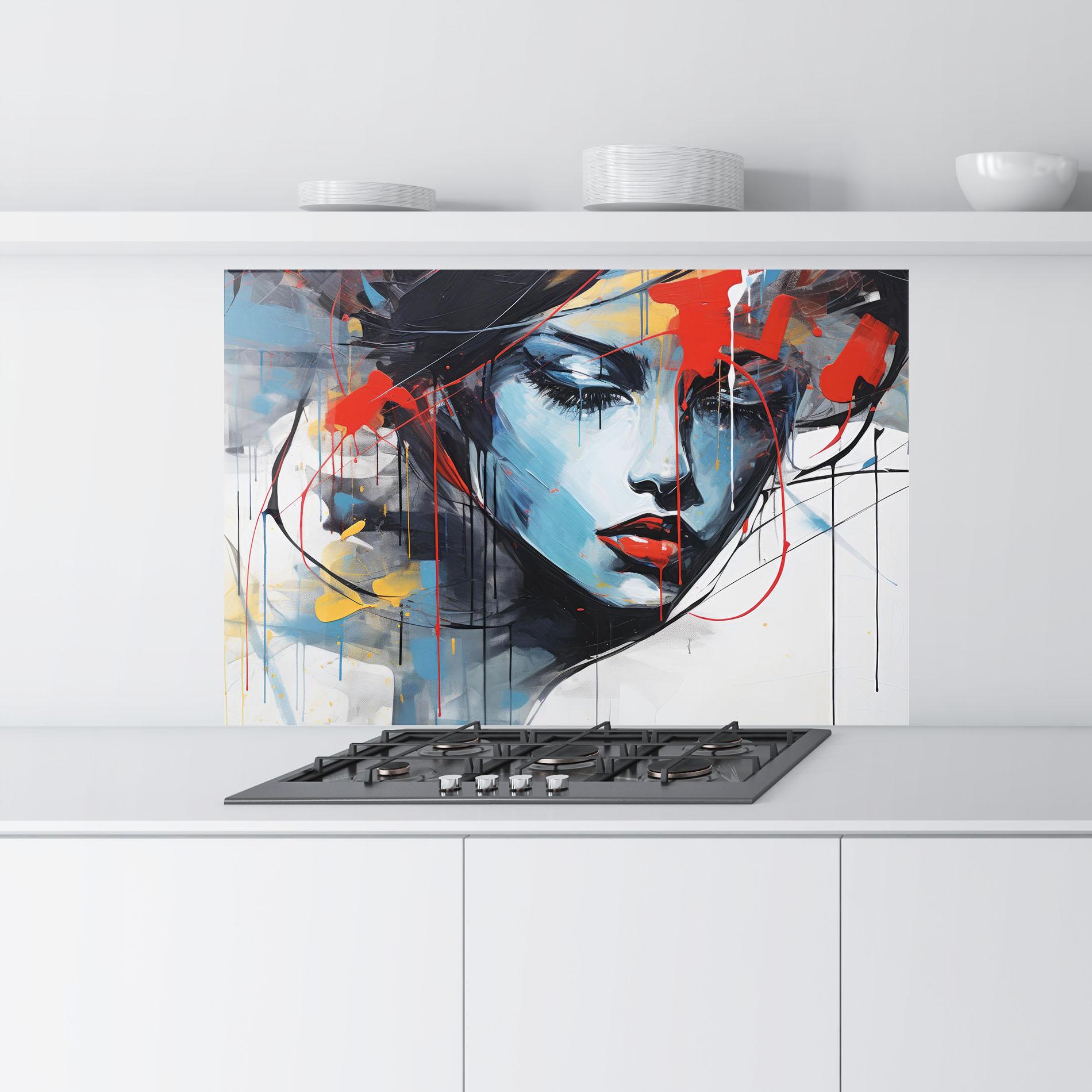 Küchenrückwand Glas Edgy Woman mockup 9