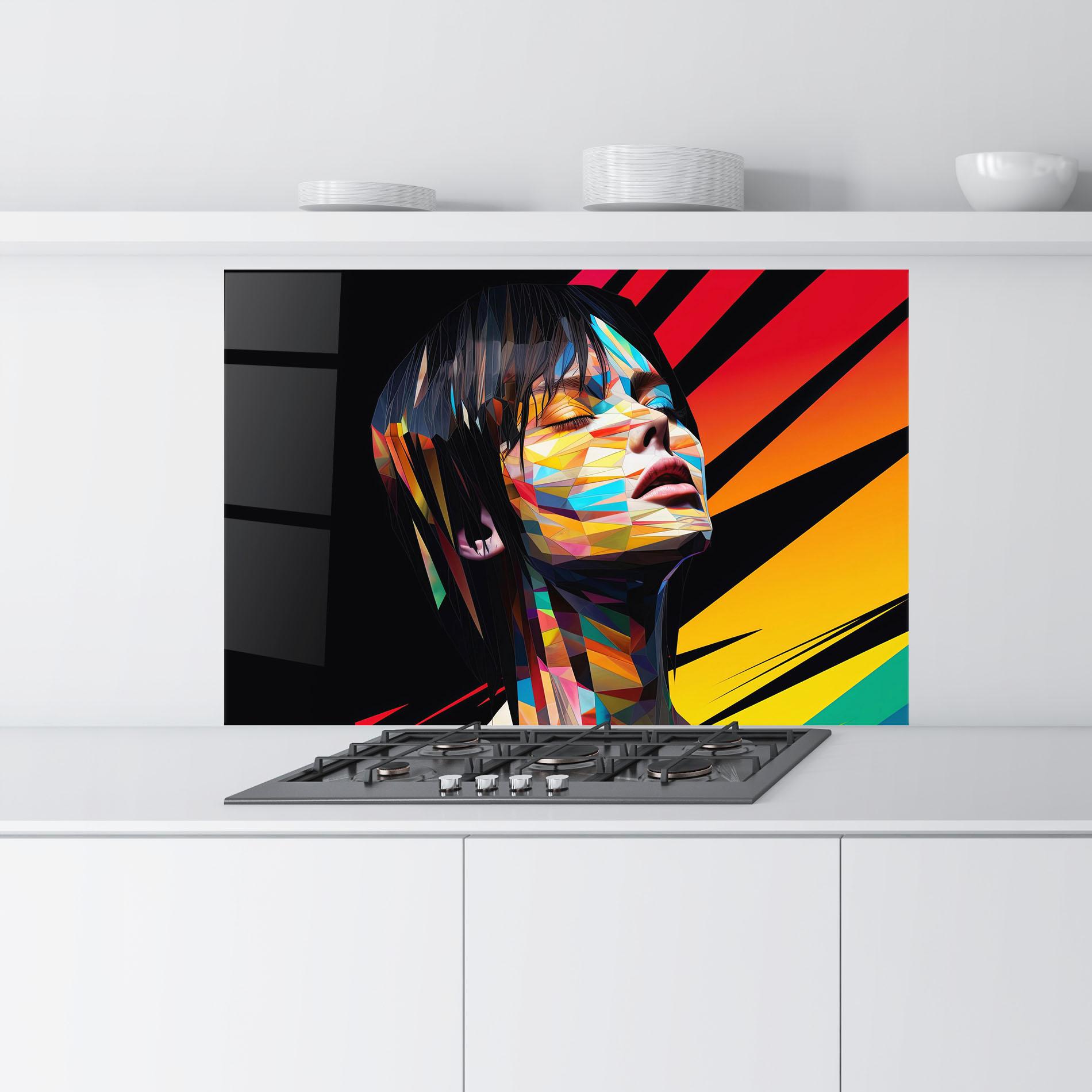 Küchenrückwand Glas Glitchy Woman mockup 9