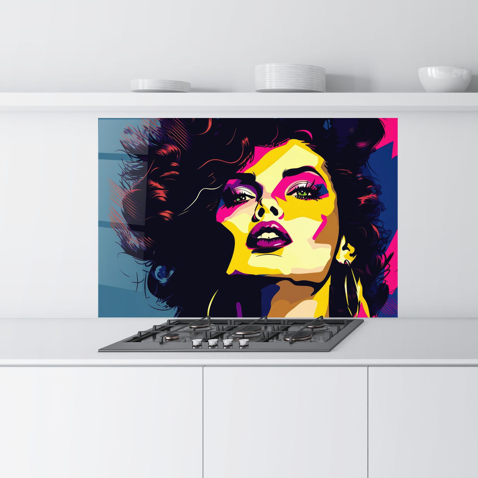 Küchenrückwand Glas Pop Art Portrait Woman mockup 9