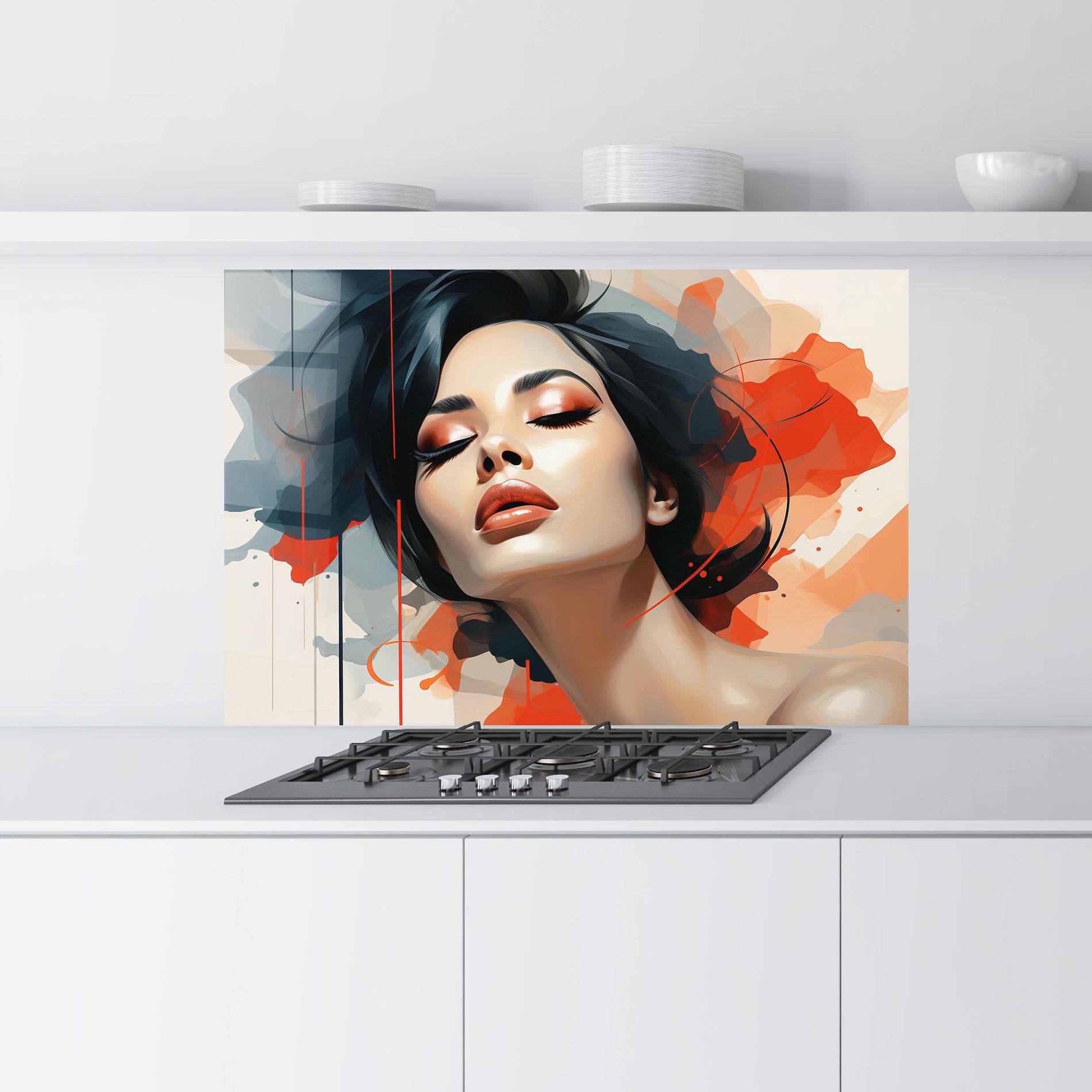Küchenrückwand Glas Pretty Woman On Red mockup 9