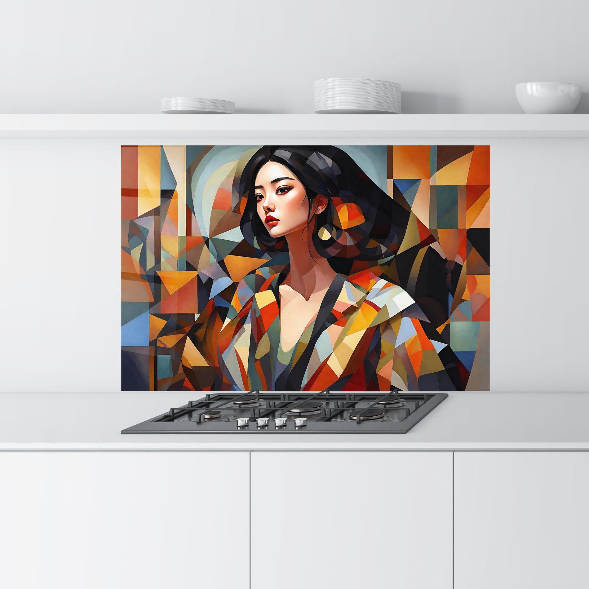 Küchenrückwand Glas Young Asian Woman mockup 9