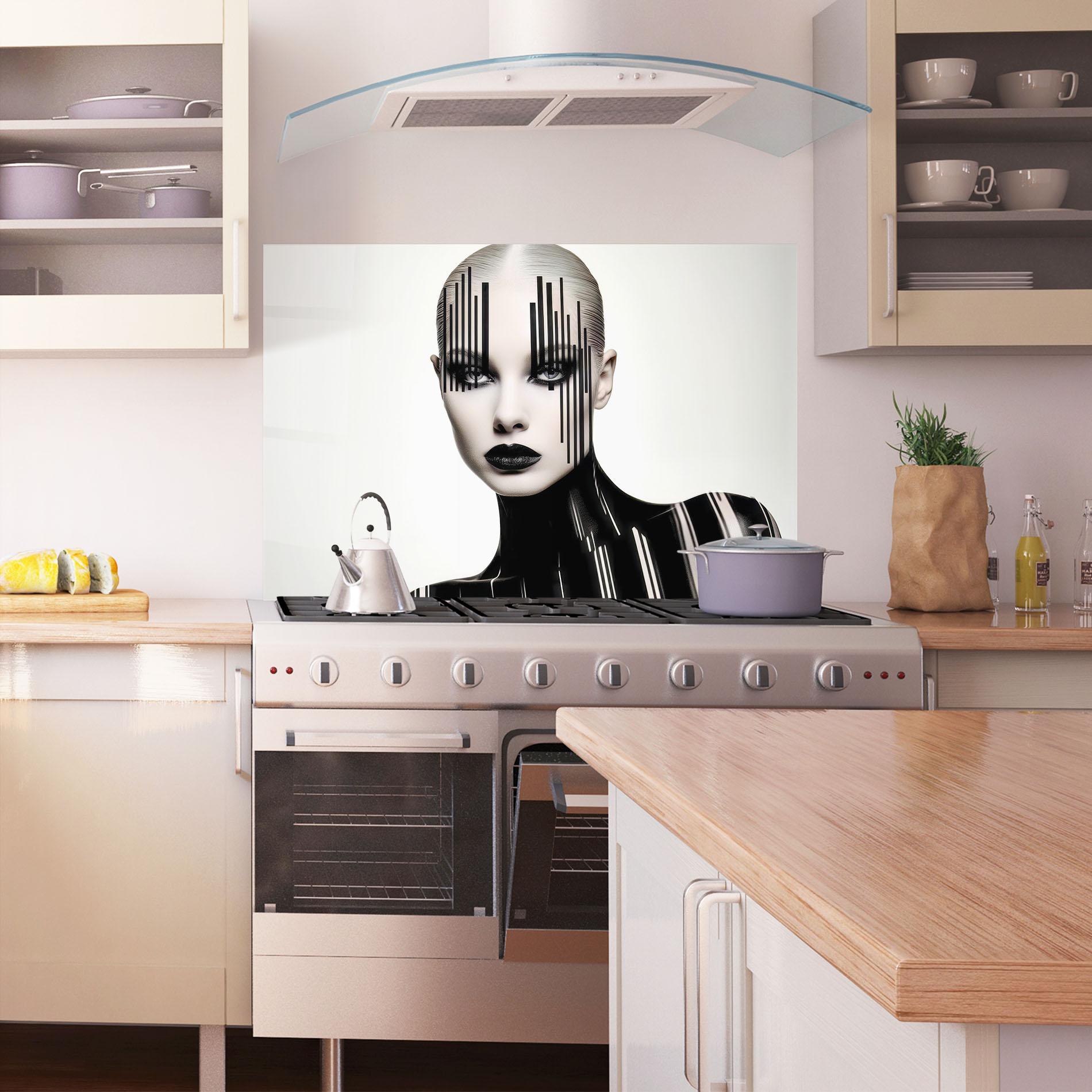 Küchenrückwand Glas Black Lips And Outfit mockup 1