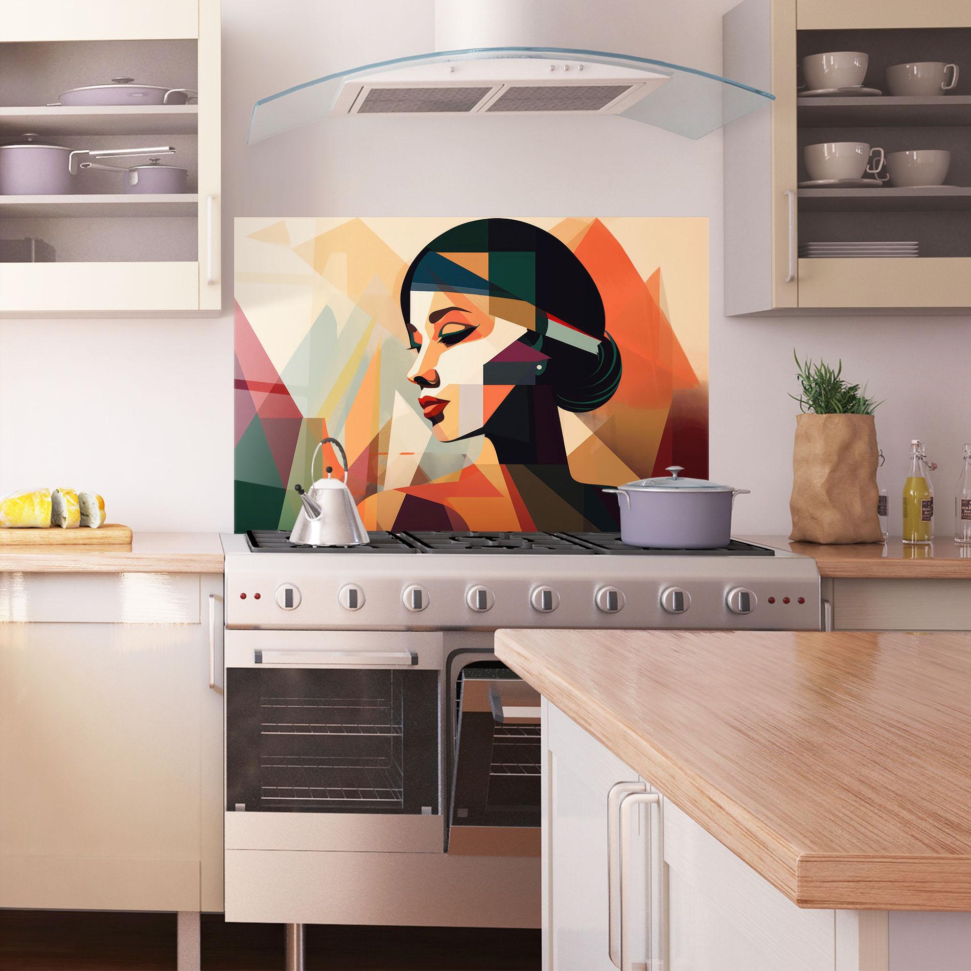 Küchenrückwand Glas Bold Shapes Lines mockup 1