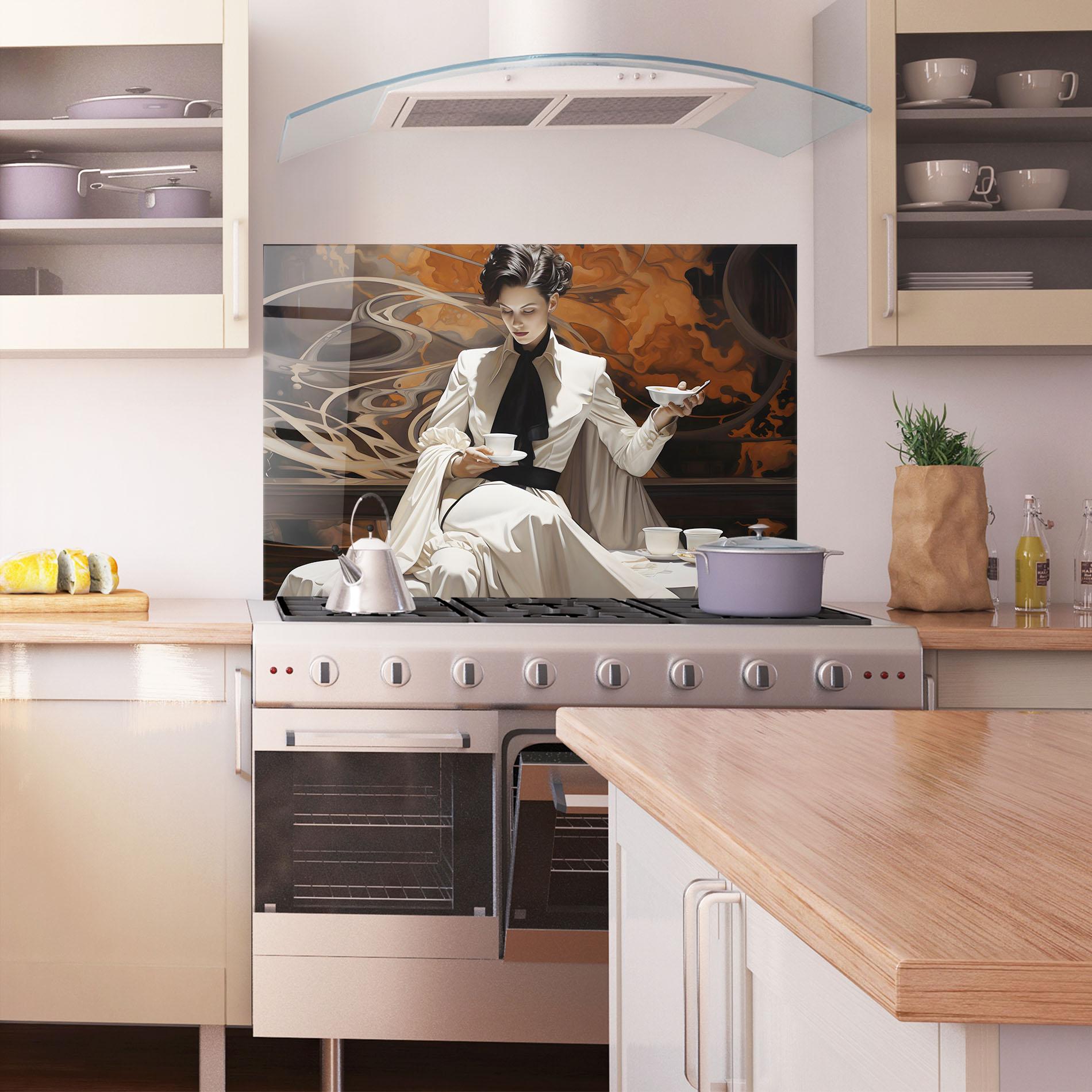 Küchenrückwand Glas Coffee Woman mockup 1