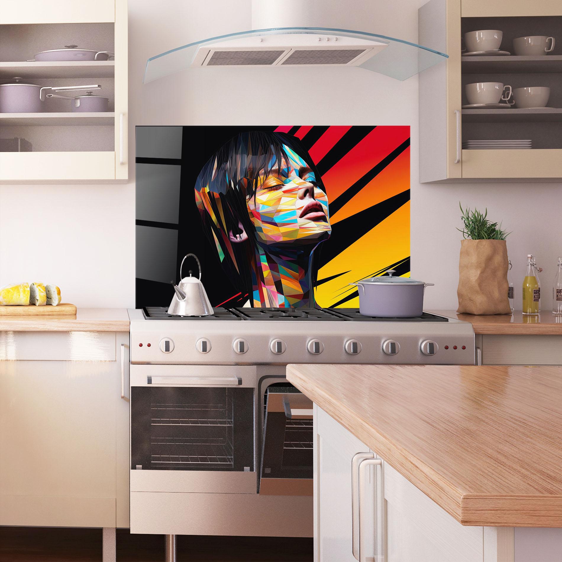 Küchenrückwand Glas Glitchy Woman mockup 1