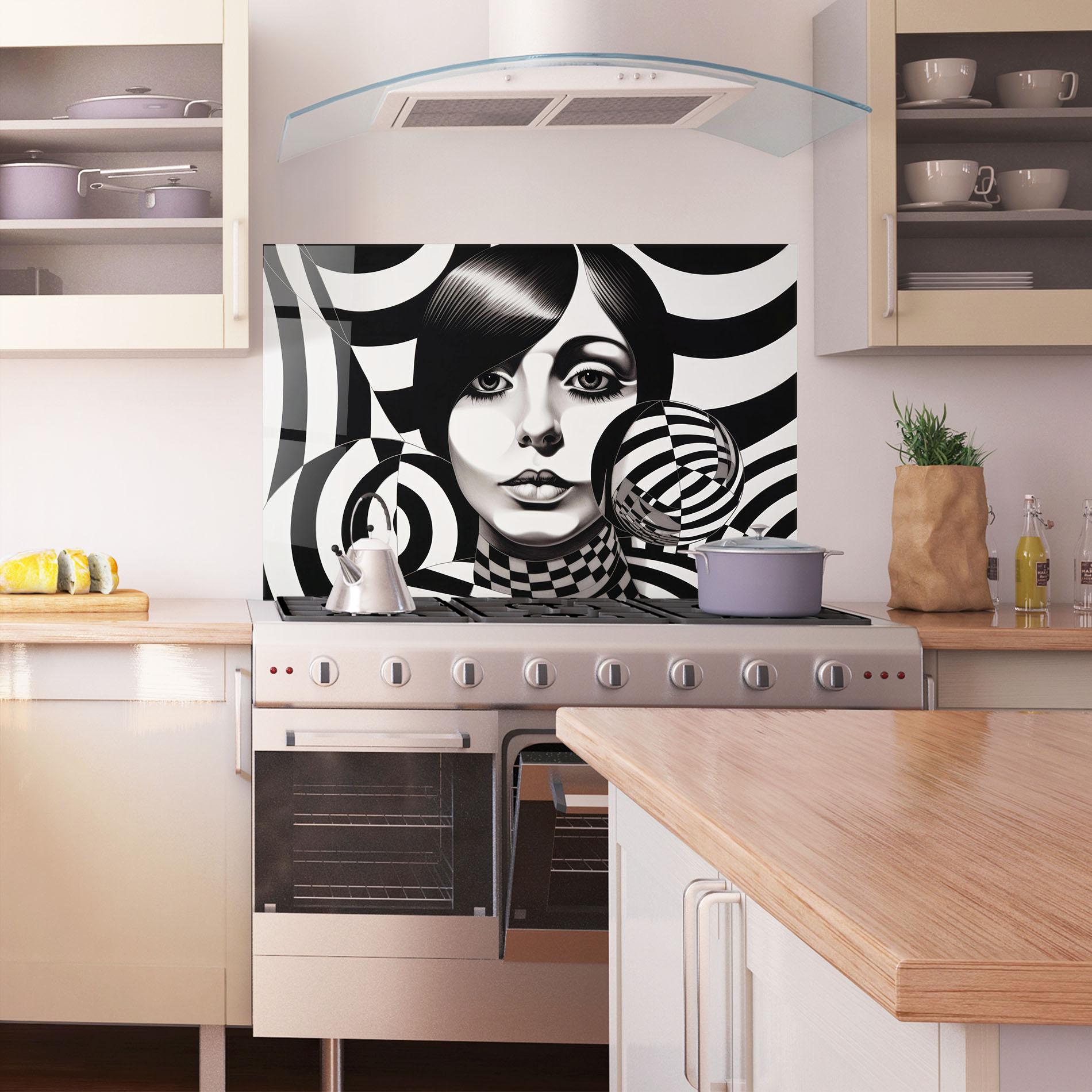 Küchenrückwand Glas Monochromatic Op Art mockup 1