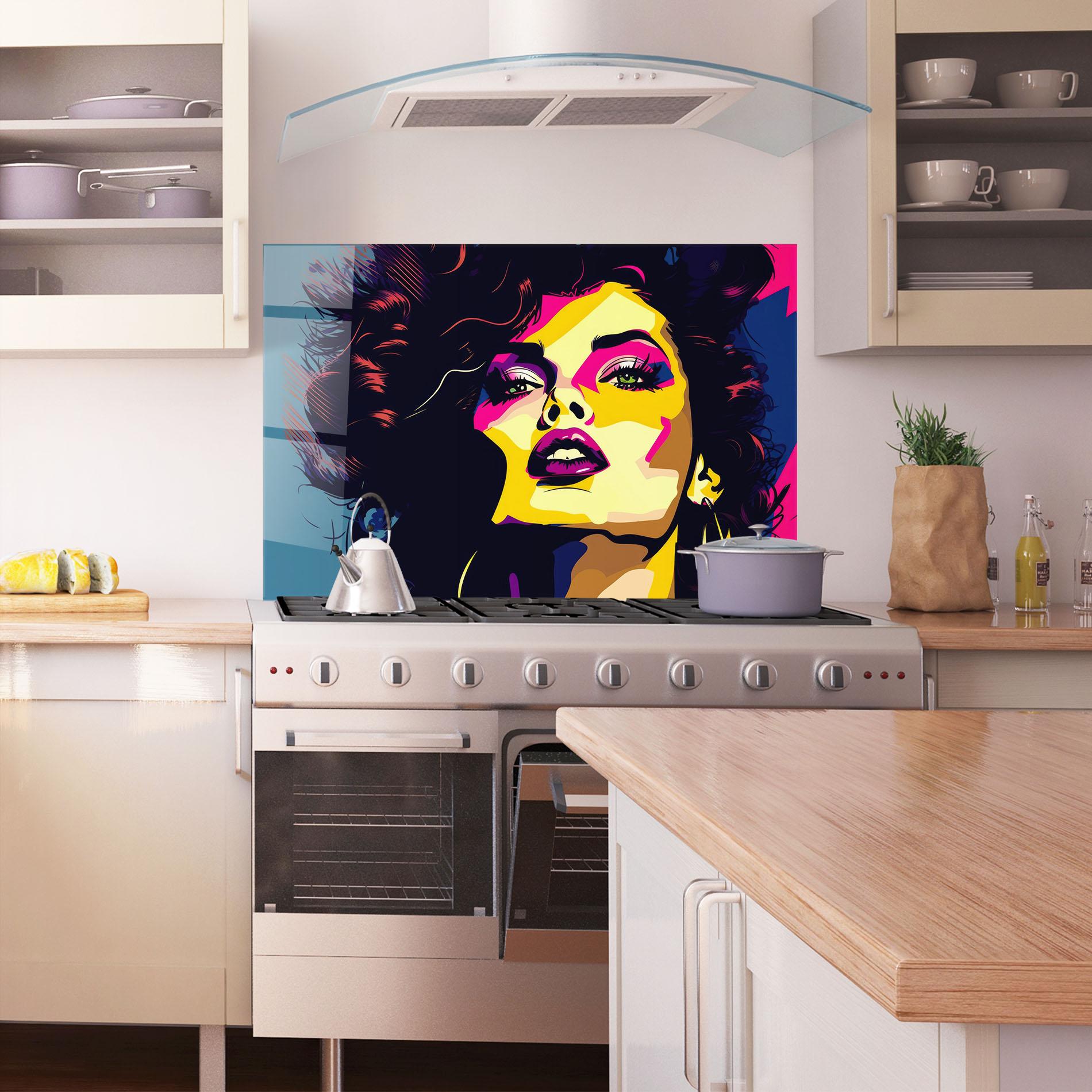 Küchenrückwand Glas Pop Art Portrait Woman mockup 1
