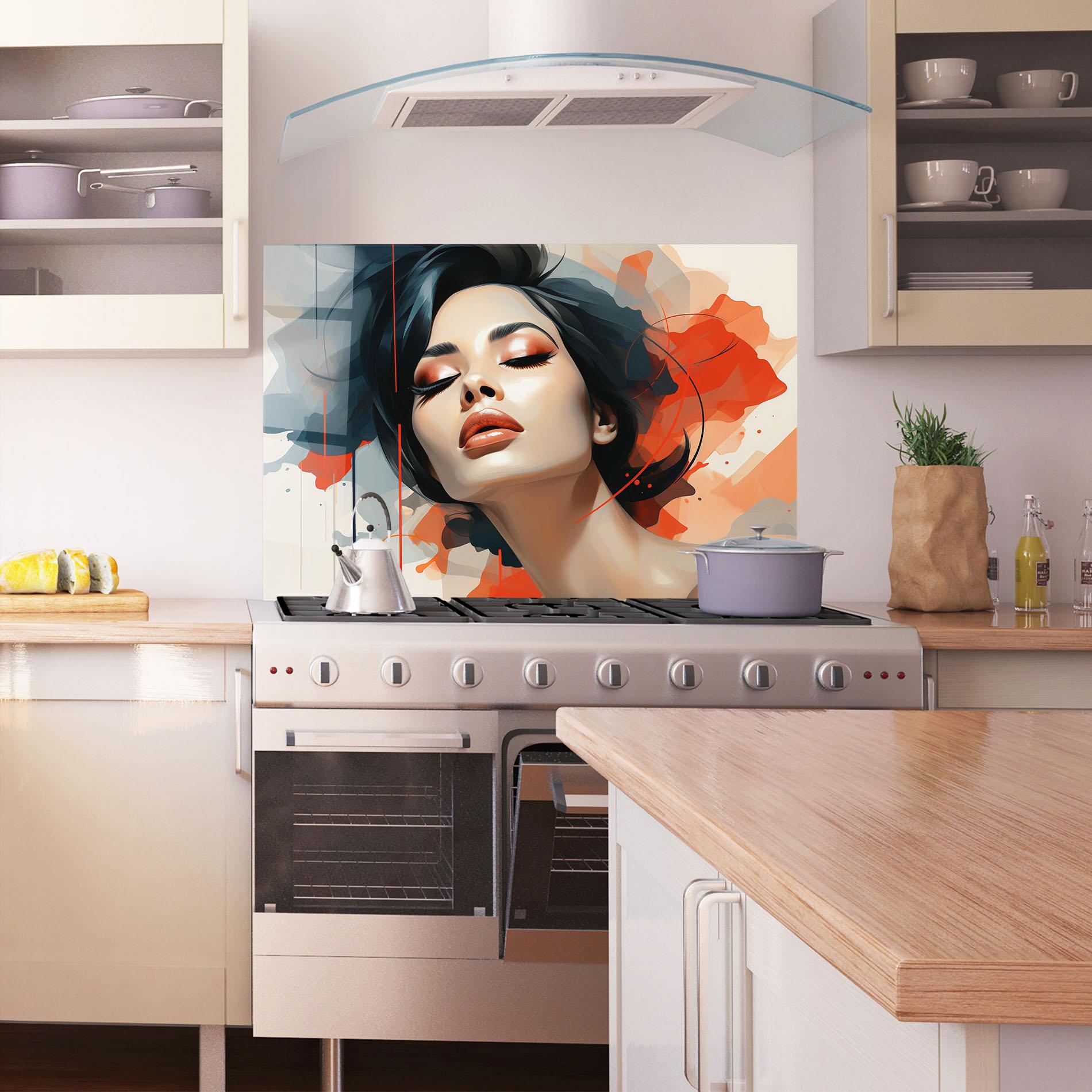 Küchenrückwand Glas Pretty Woman On Red mockup 1