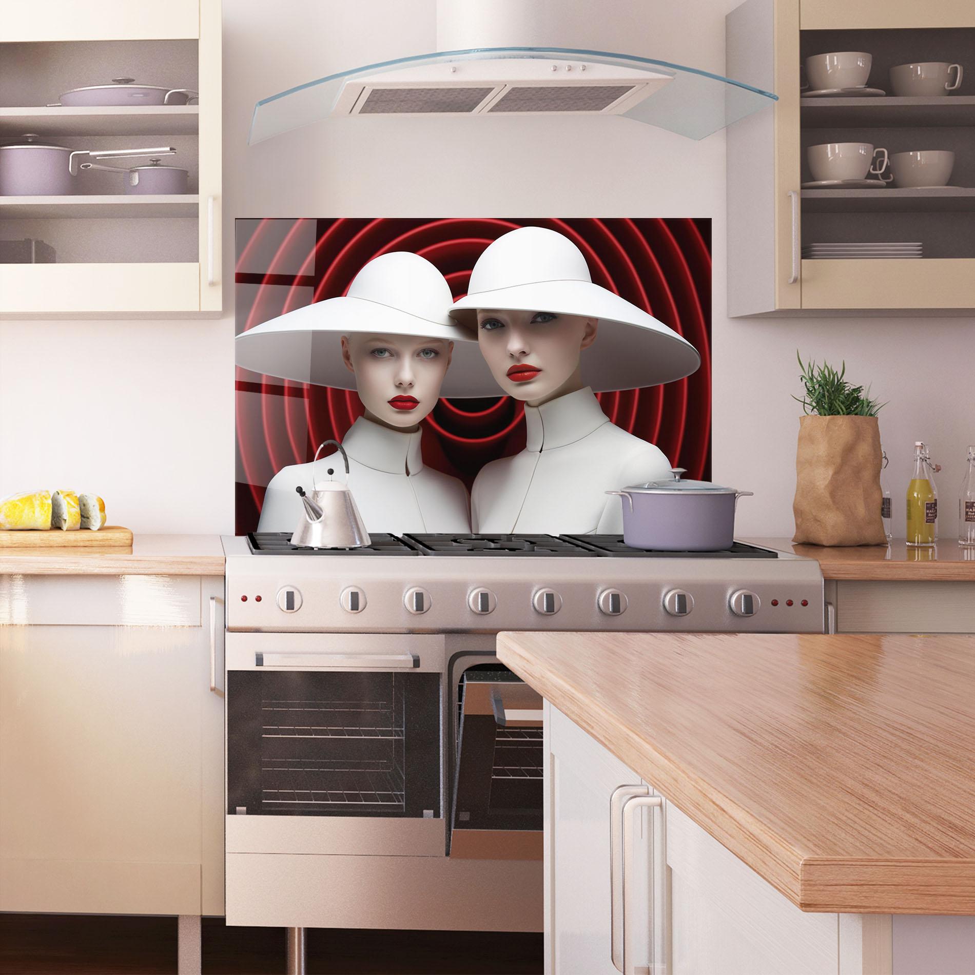 Küchenrückwand Glas White Hat Women mockup 1